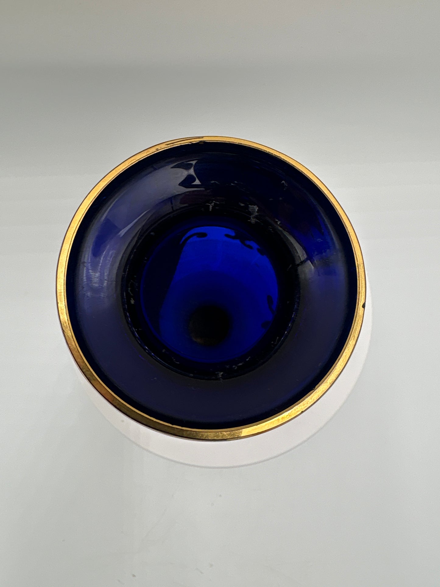 Vintage Bohemia krystal med Guld og Enamel-Vase på fod-Blå(4)-17cm