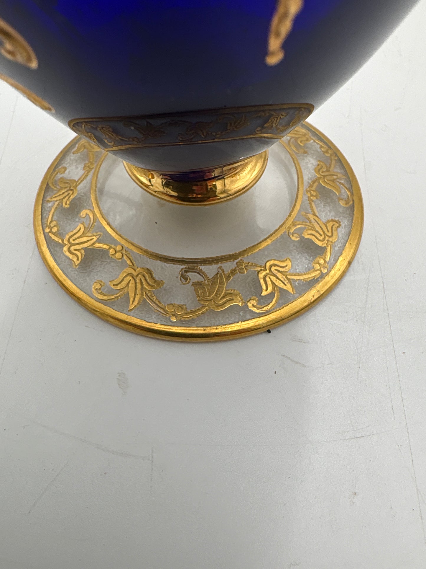 Vintage Bohemia krystal med Guld og Enamel, Kande, Blå(3), 20cm