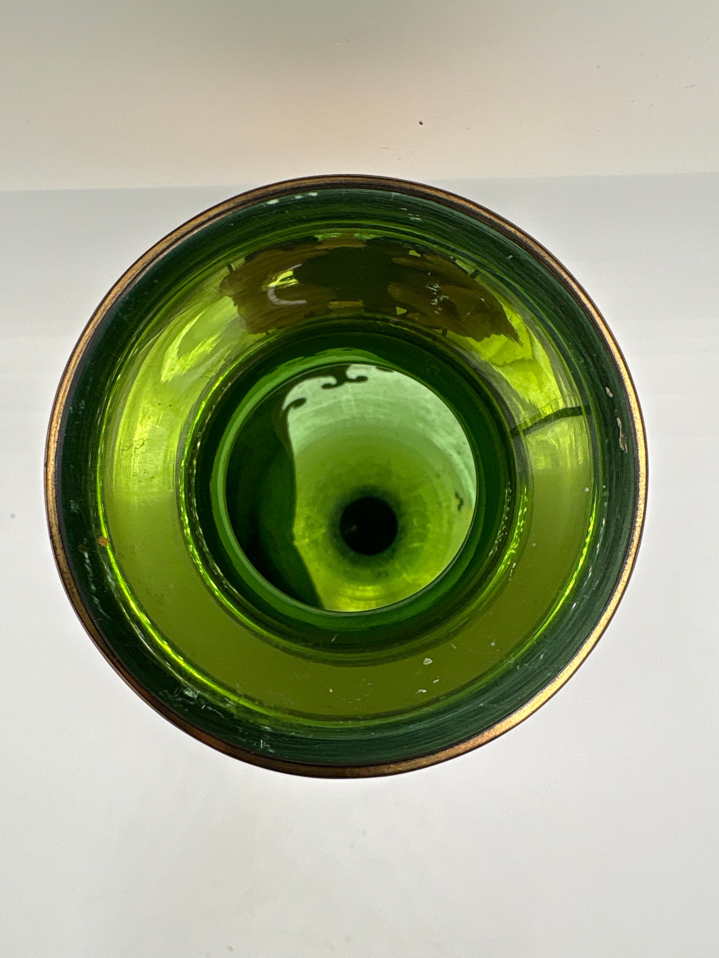 Vintage Bohemia krystal med Guld og Enamel-Vase på fod-Grøn(2)-19cm