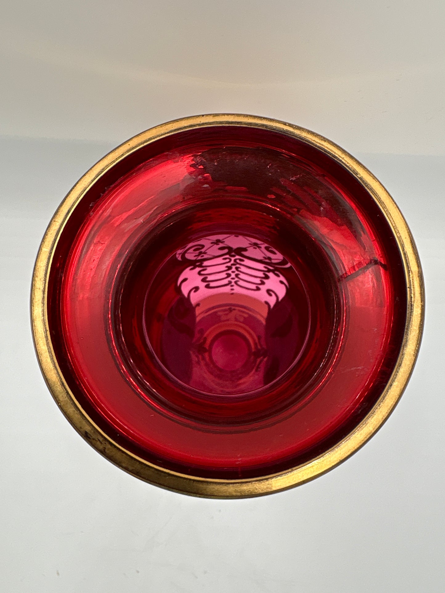 Vintage Bohemia krystal med Guld og Enamel-Vase på fod-Rød(1)-22cm