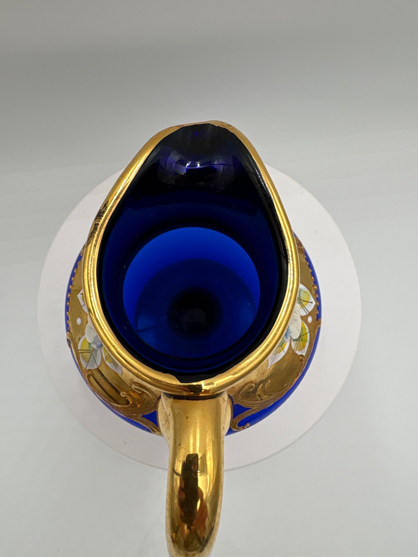 Vintage Bohemia krystal med Guld og Enamel, Kande, Blå(1), 16cm