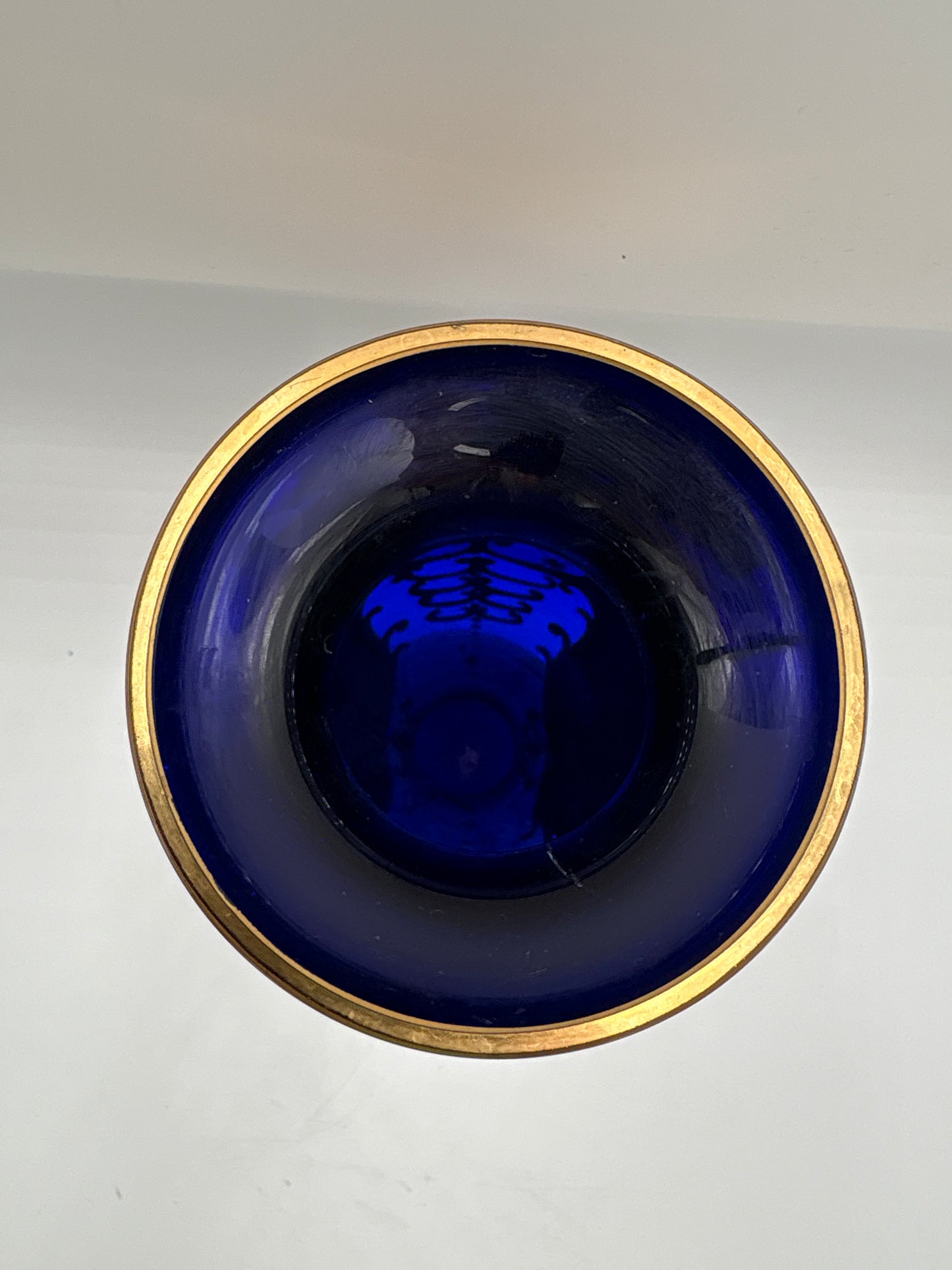 Vintage Bohemia krystal med Guld og Enamel-Vase på fod-Blå(2)-22cm