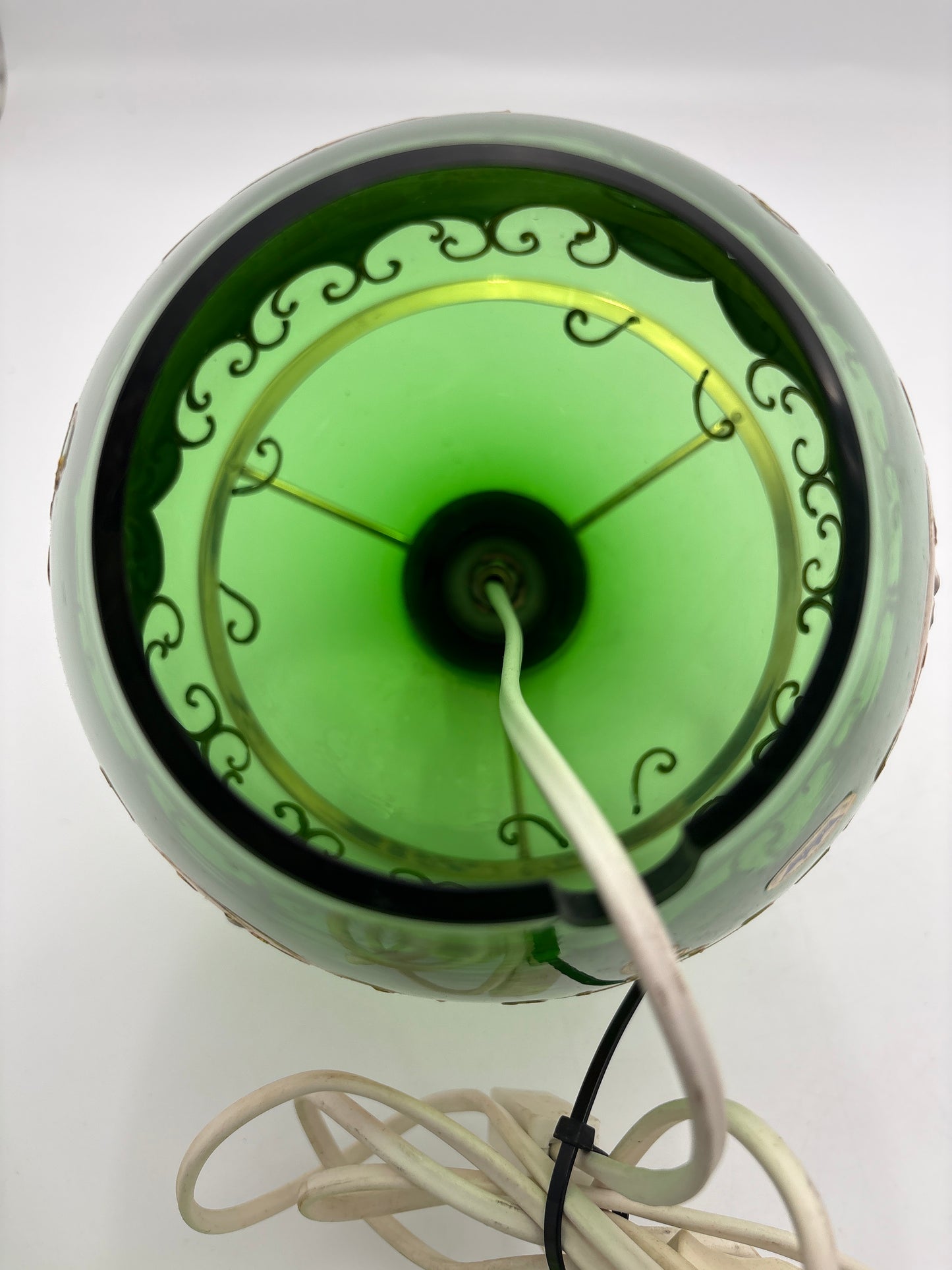 Vintage Bohemia krystal med Guld og Enamel, Bordlampe med glasskærm, grøn, 36cm