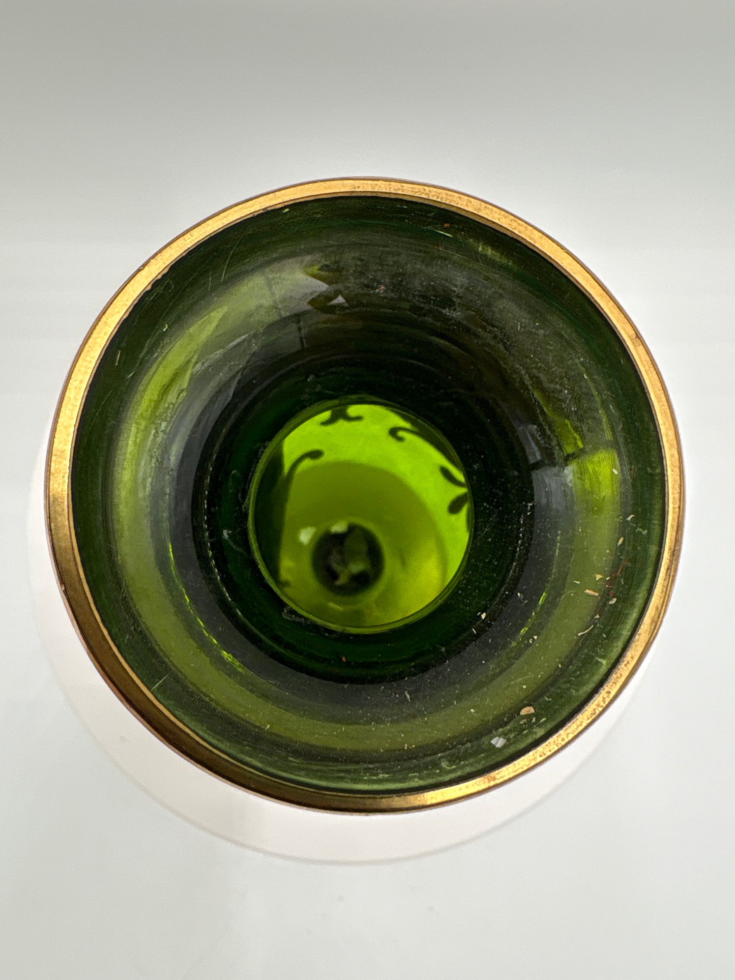 Vintage Bohemia krystal med Guld og Enamel-Vase på fod-Grøn-15cm