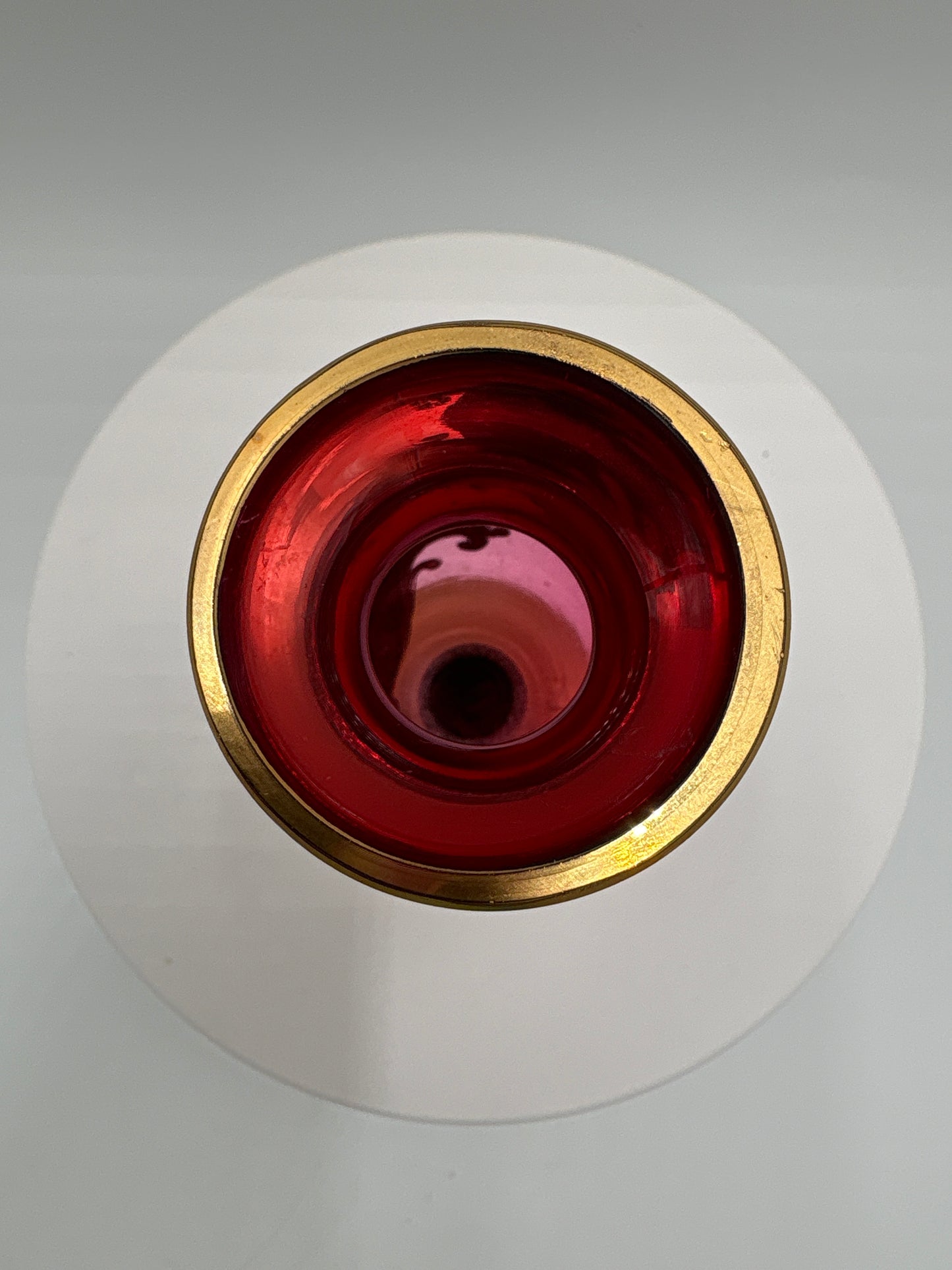 Vintage Bohemia krystal med Guld og Enamel-Vase på fod(3)-rød-12cm
