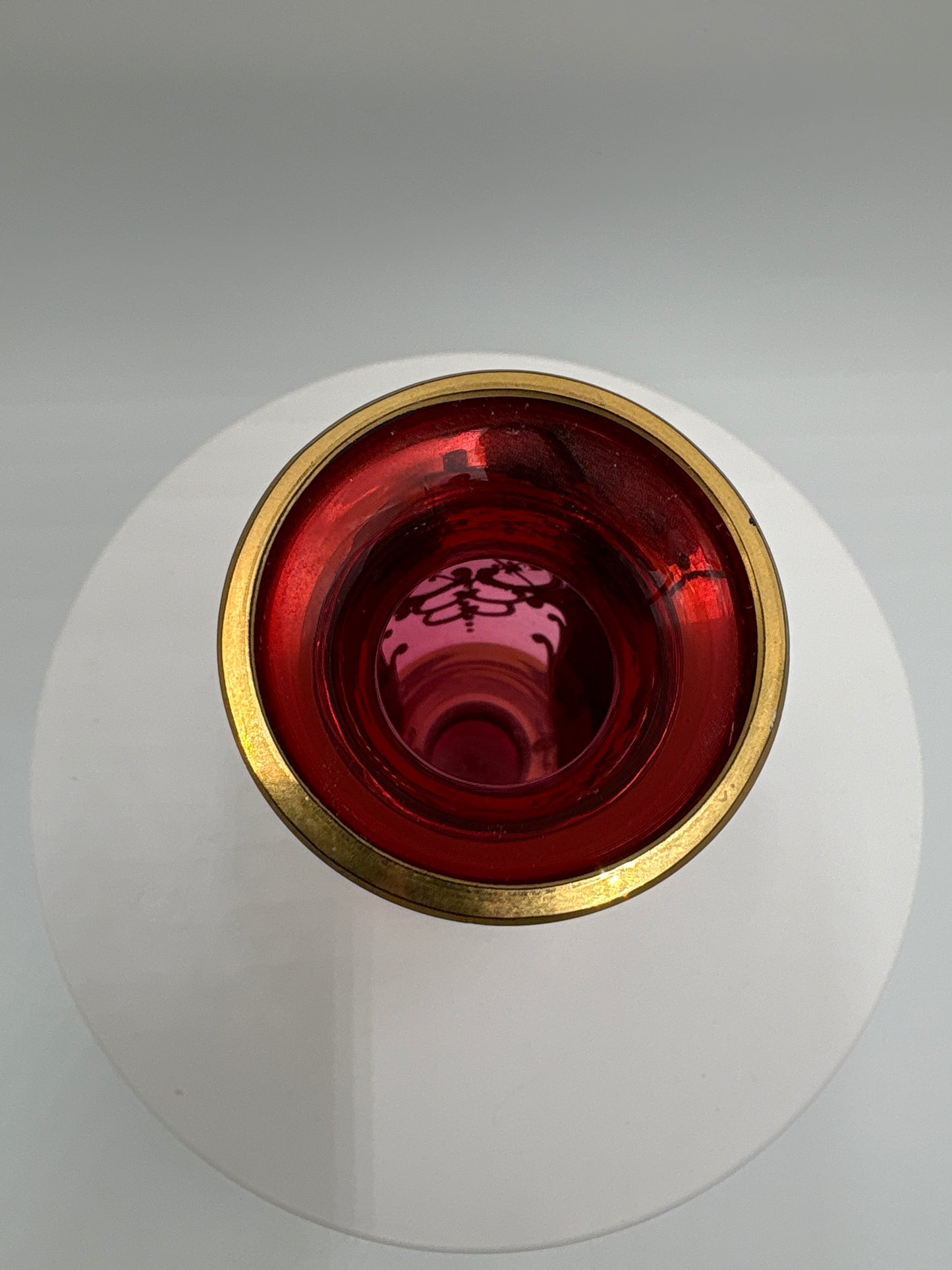 Vintage Bohemia krystal med Guld og Enamel-Vase på fod(1)-rød-12cm