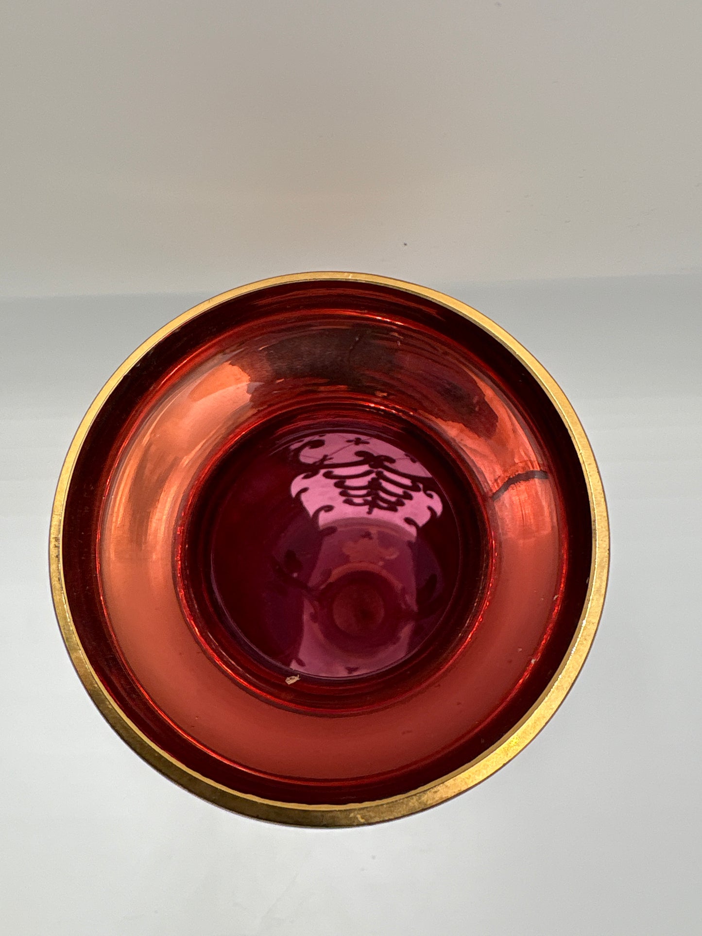 Vintage Bohemia krystal med Guld og Enamel-Vase på fod-Rød(3)-22cm