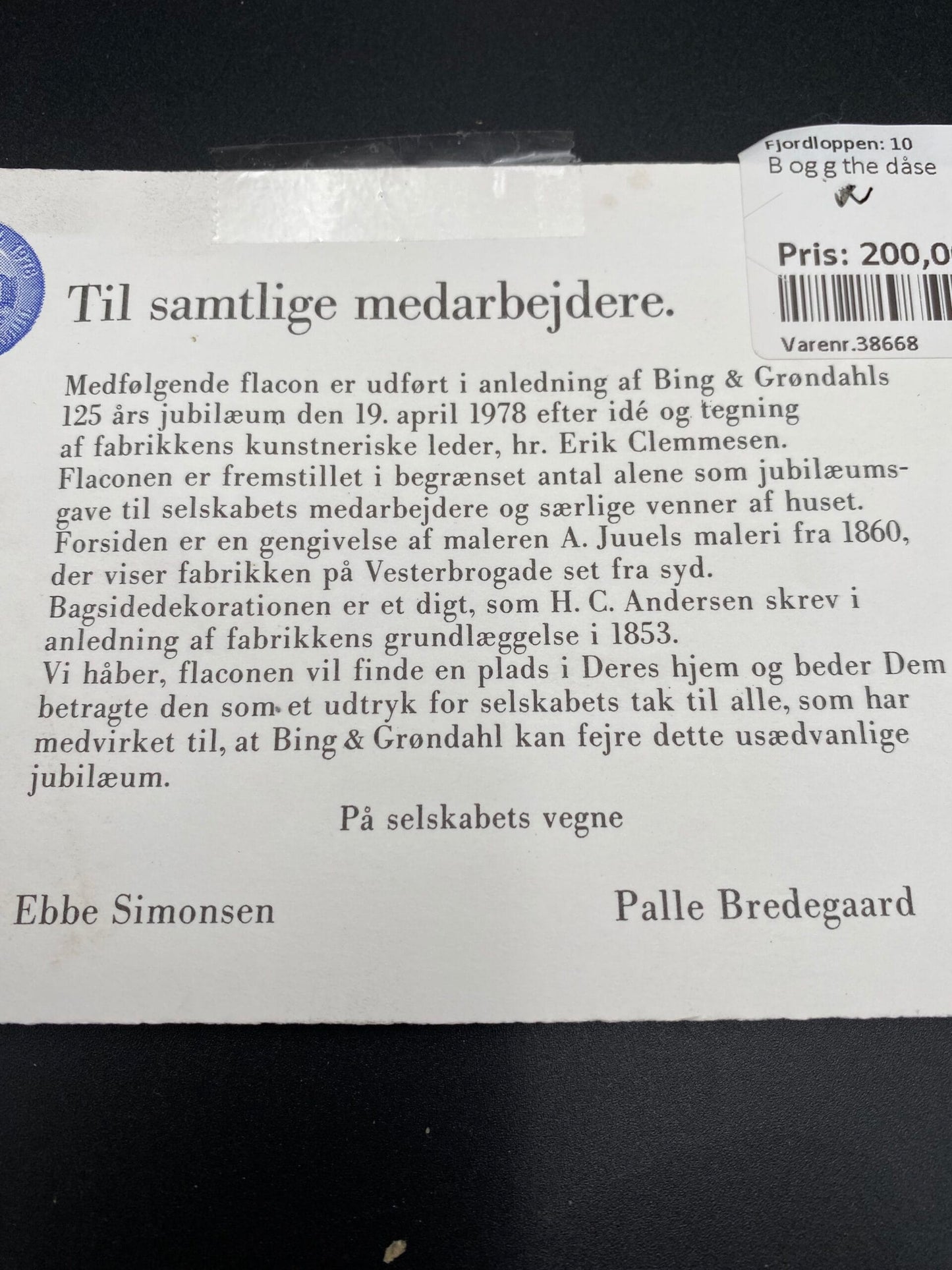 Bing & Grøndahl-Jubilæumsflacon.