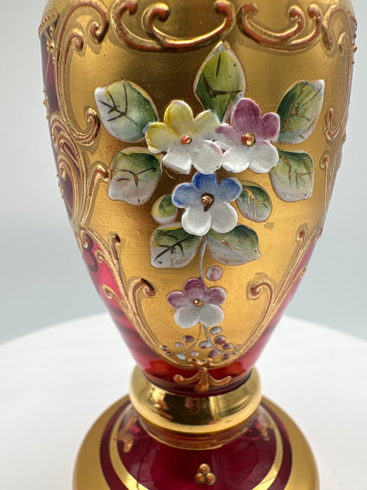 Vintage Bohemia krystal med Guld og Enamel-Vase på fod(1)-rød-12cm