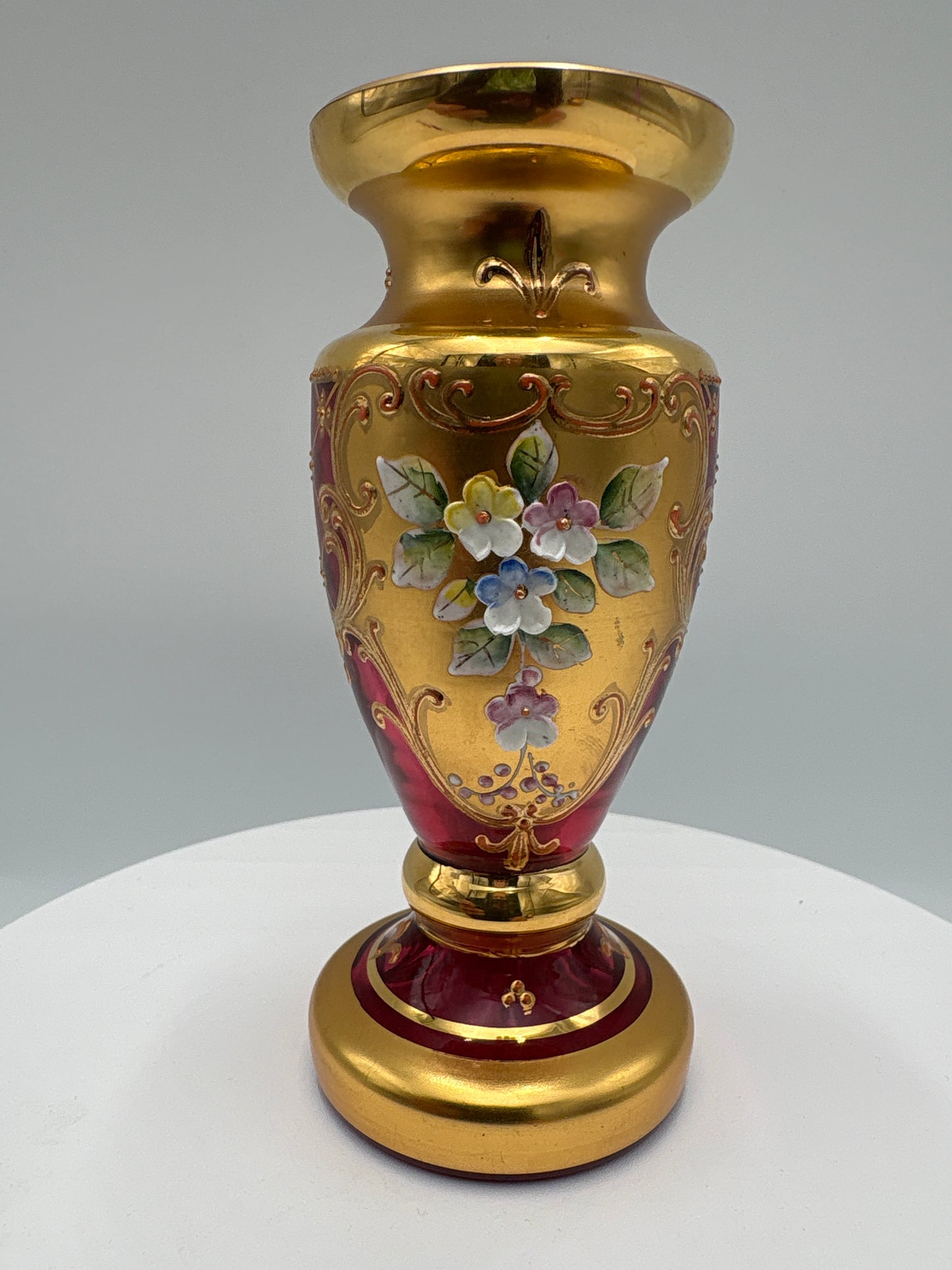 Vintage Bohemia krystal med Guld og Enamel-Vase på fod(1)-rød-12cm
