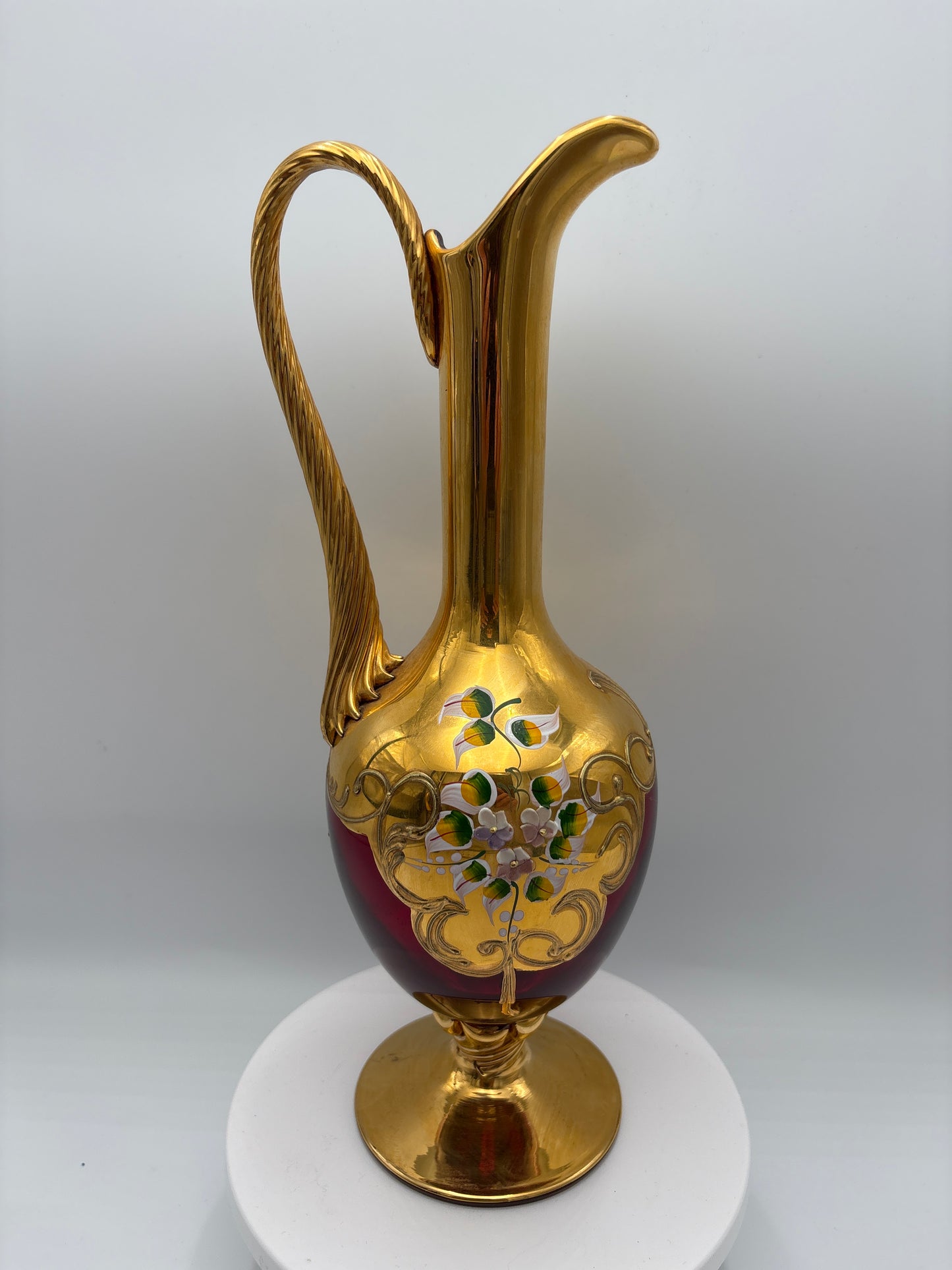 Vintage Bohemia krystal med Guld og Enamel, Kande, Rød(1), 31cm