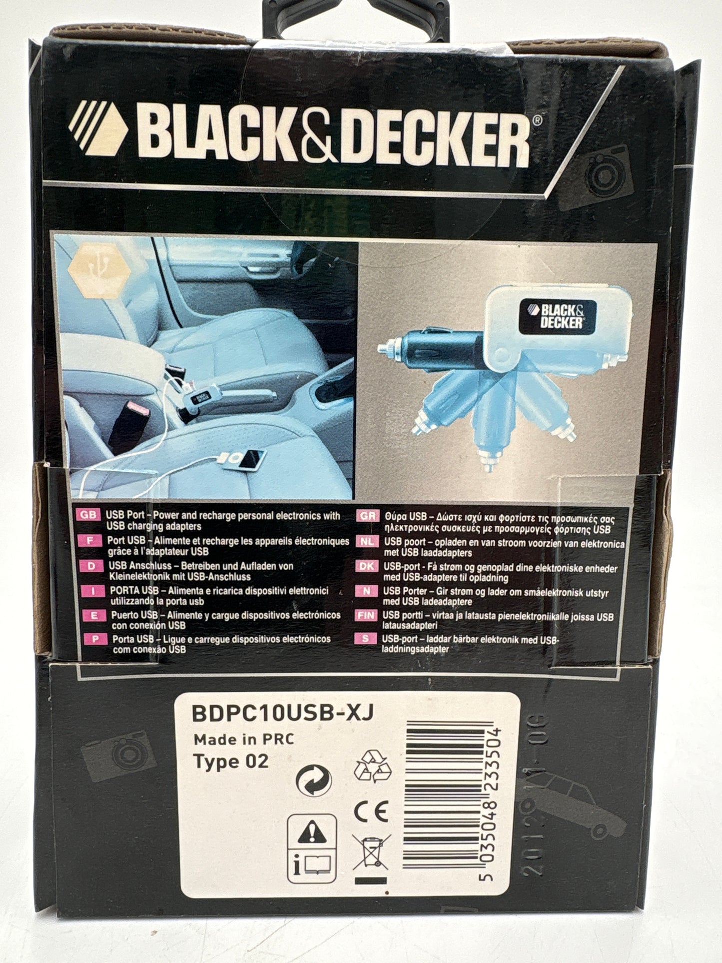 Kasse med Black&Decker charge it- Ladere til cigartænderen-USB-6 stk.