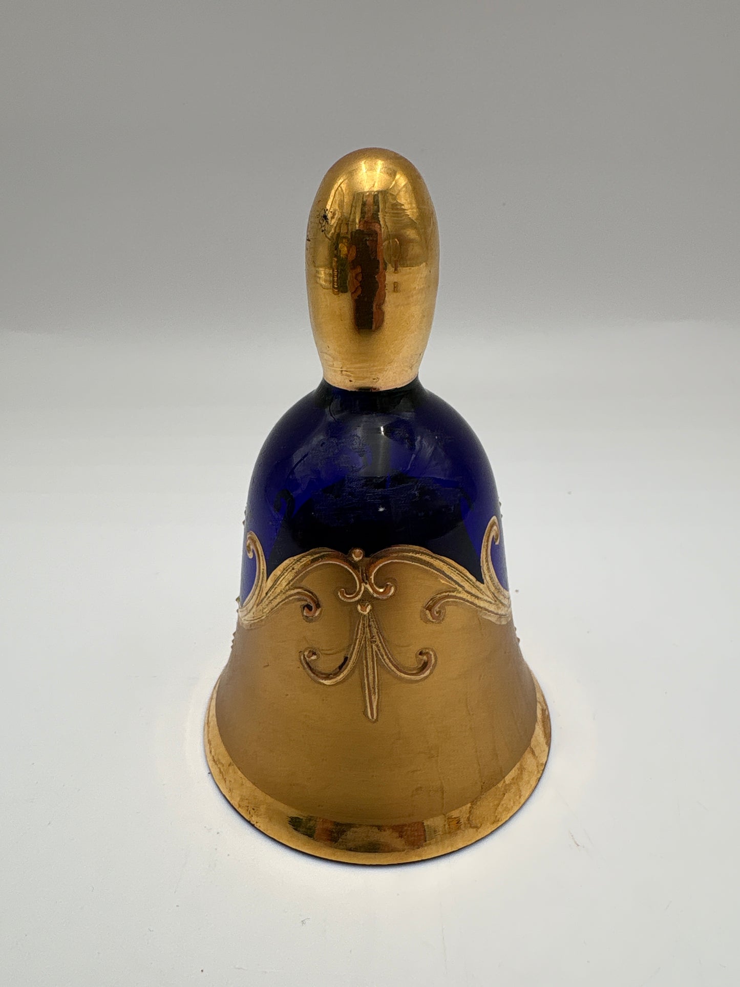 Vintage Bohemia krystal med Guld og Enamel, Dirigent klokke, Blå, 11cm