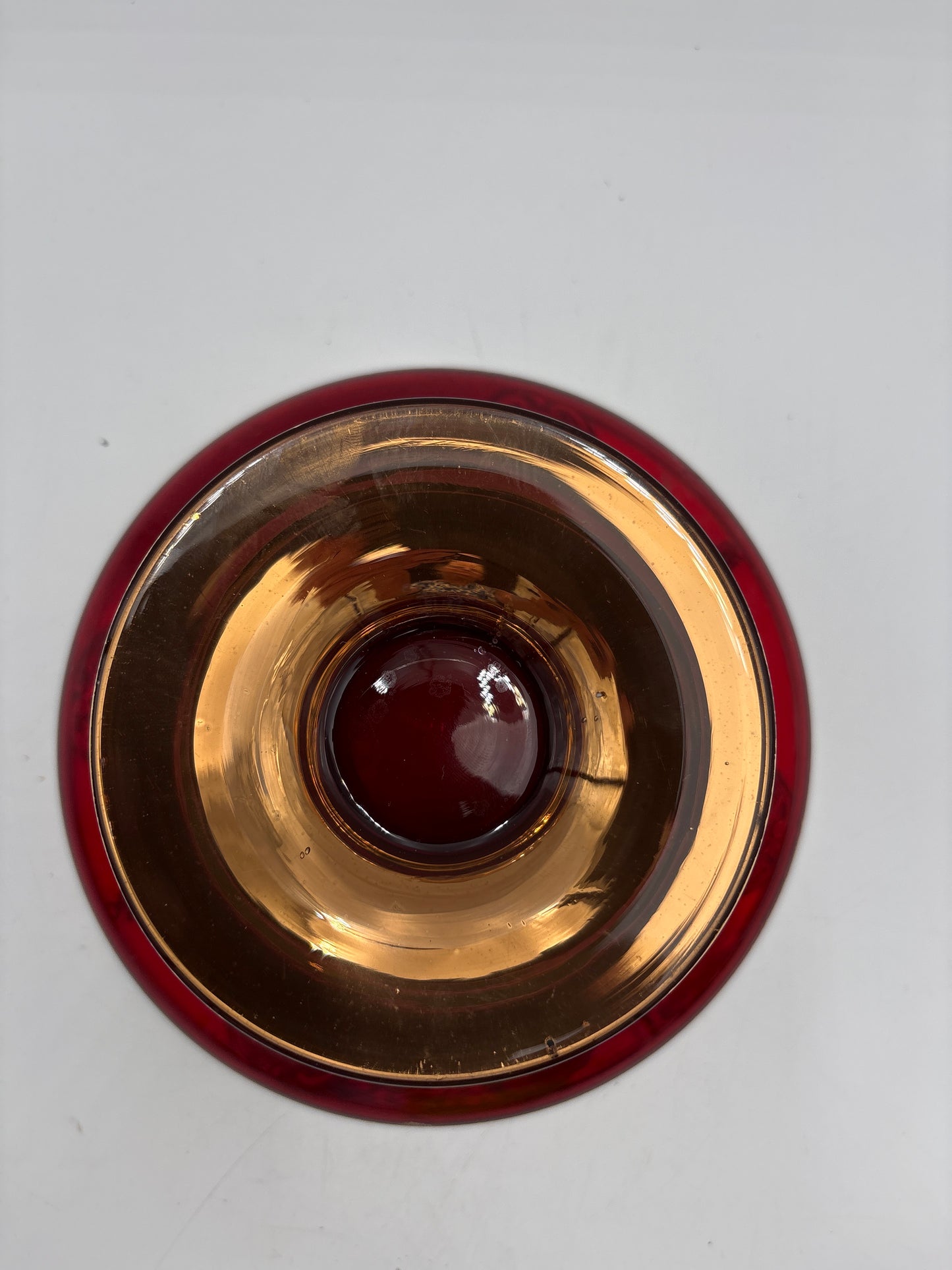 Vintage Bohemia krystal med Guld og Enamel,Lille opsats på fod, Rød, 9cm