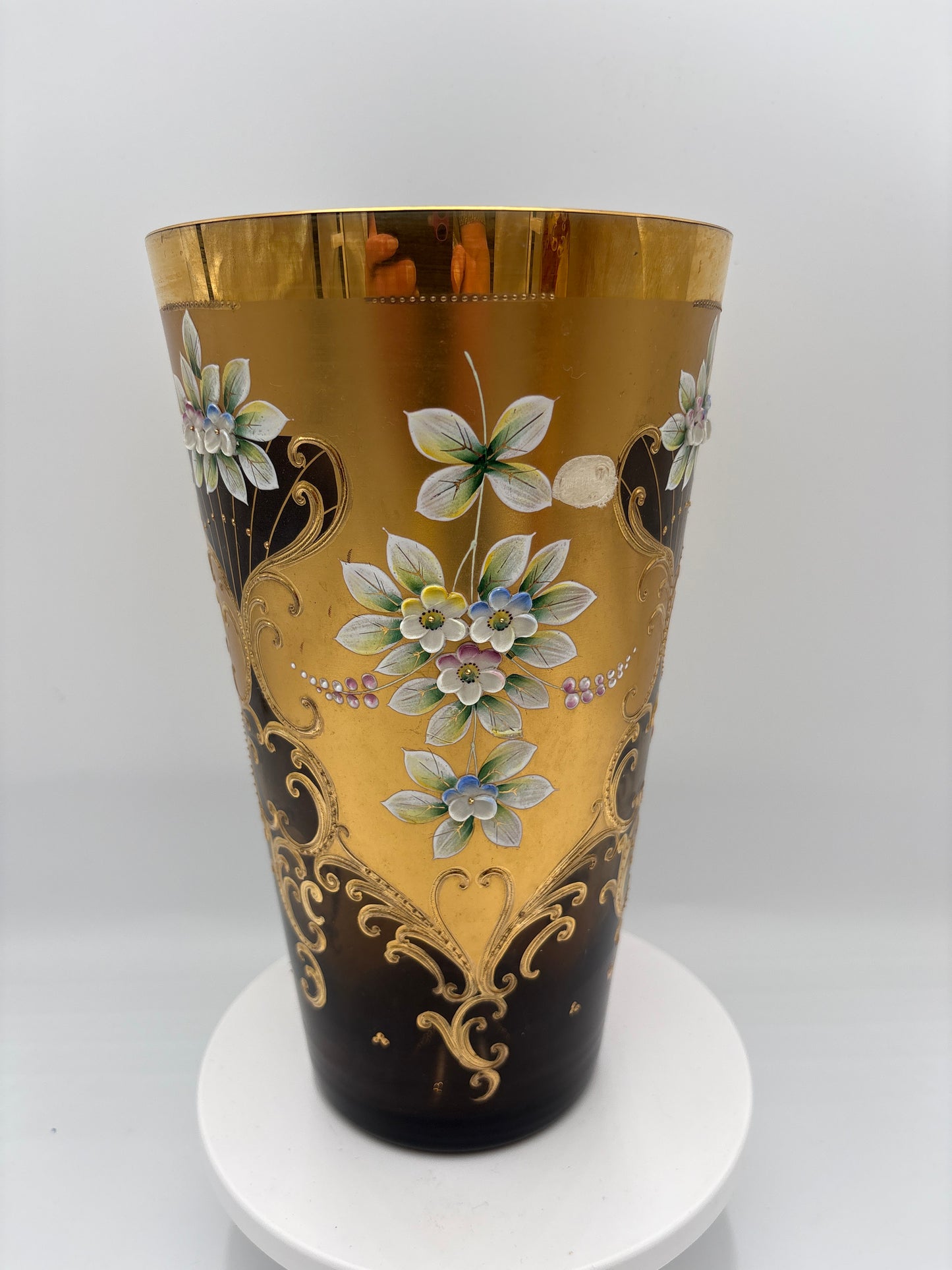 Vintage Bohemia krystal med Guld og Enamel, Vase, Brun, 25cm