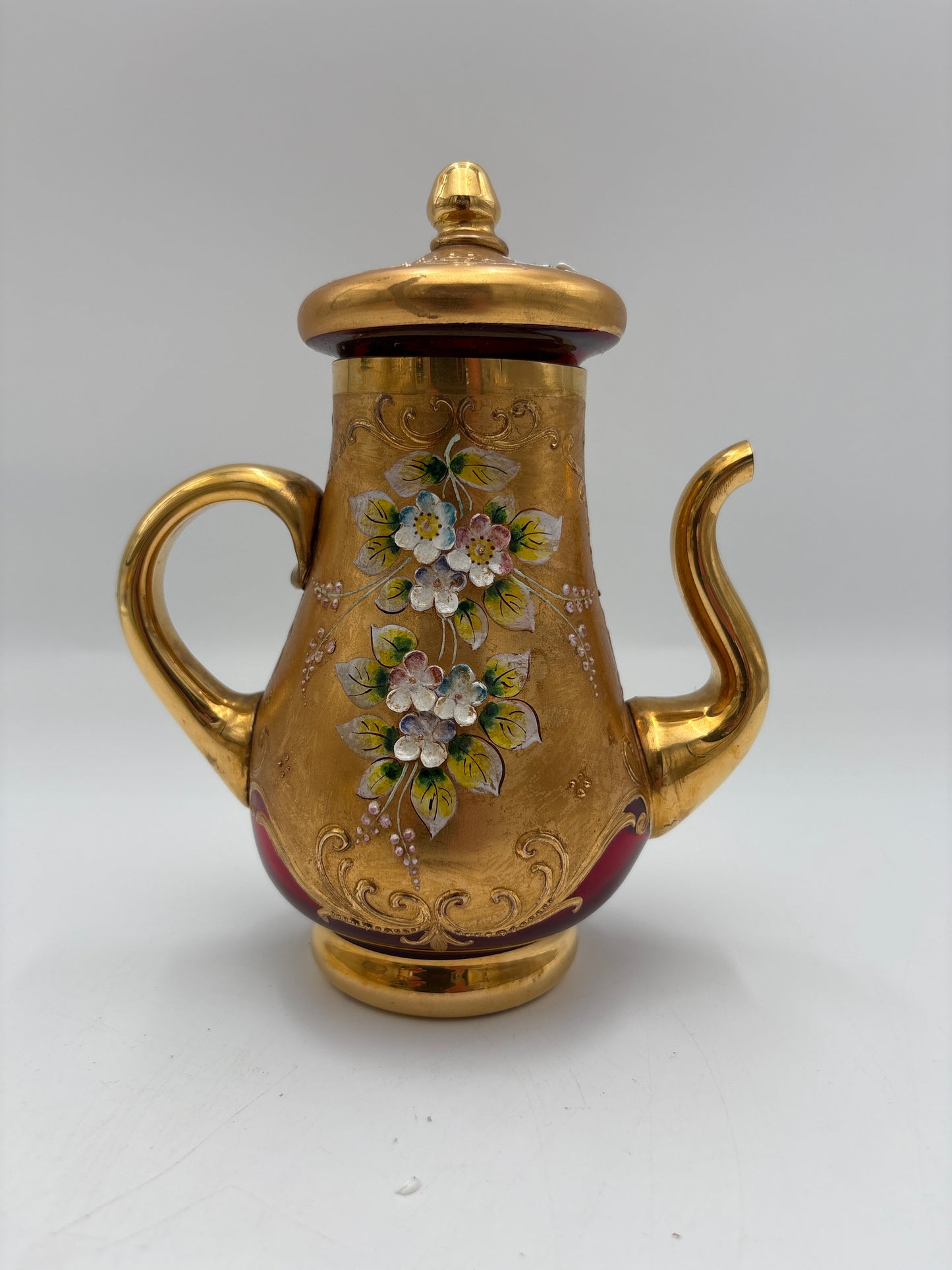 Vintage Bohemia krystal med Guld og Enamel, kaffesæt, Rød
