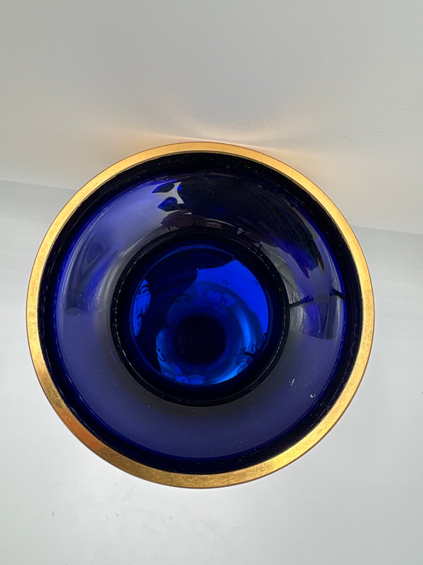 Vintage Bohemia krystal med Guld og Enamel-Vase på fod-Blå(1)-27cm