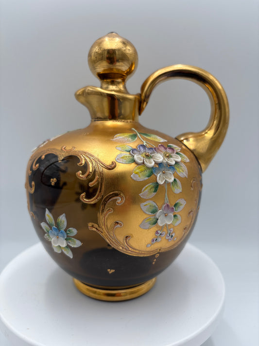Vintage Bohemia krystal med Guld og Enamel, Karaffel, Brun, 18cm