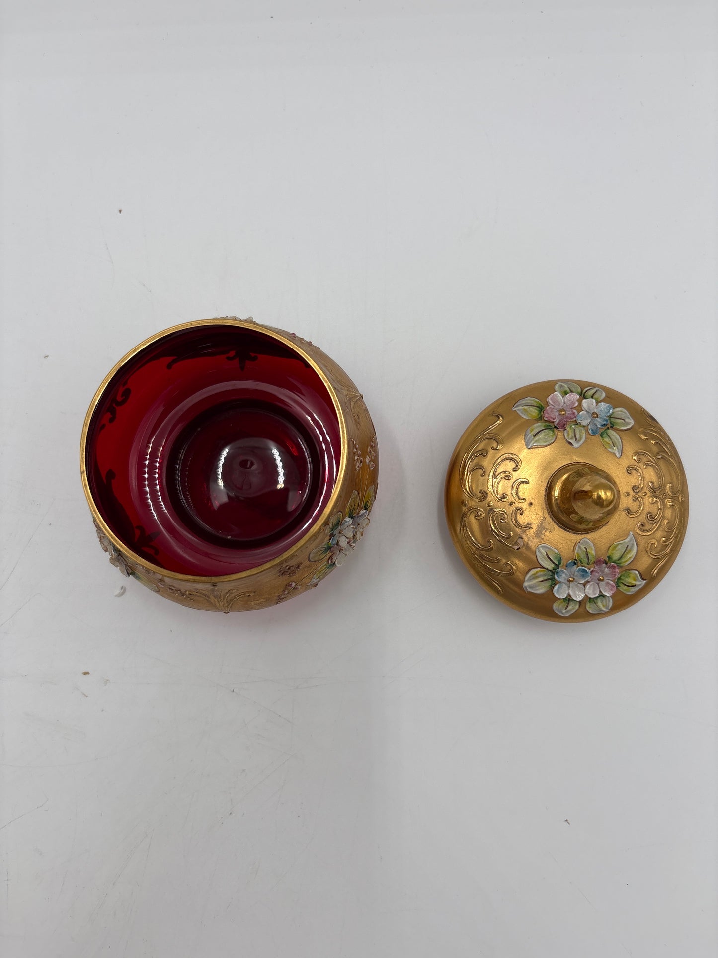 Vintage Bohemia krystal med Guld og Enamel, kaffesæt, Rød