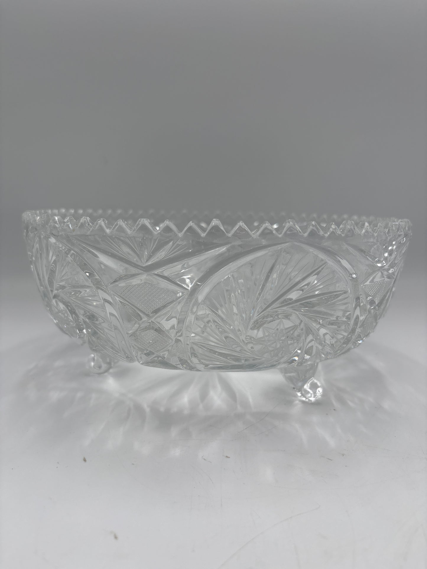 Vintage Bohemia krystal skål med fødder, klar, ø24cm