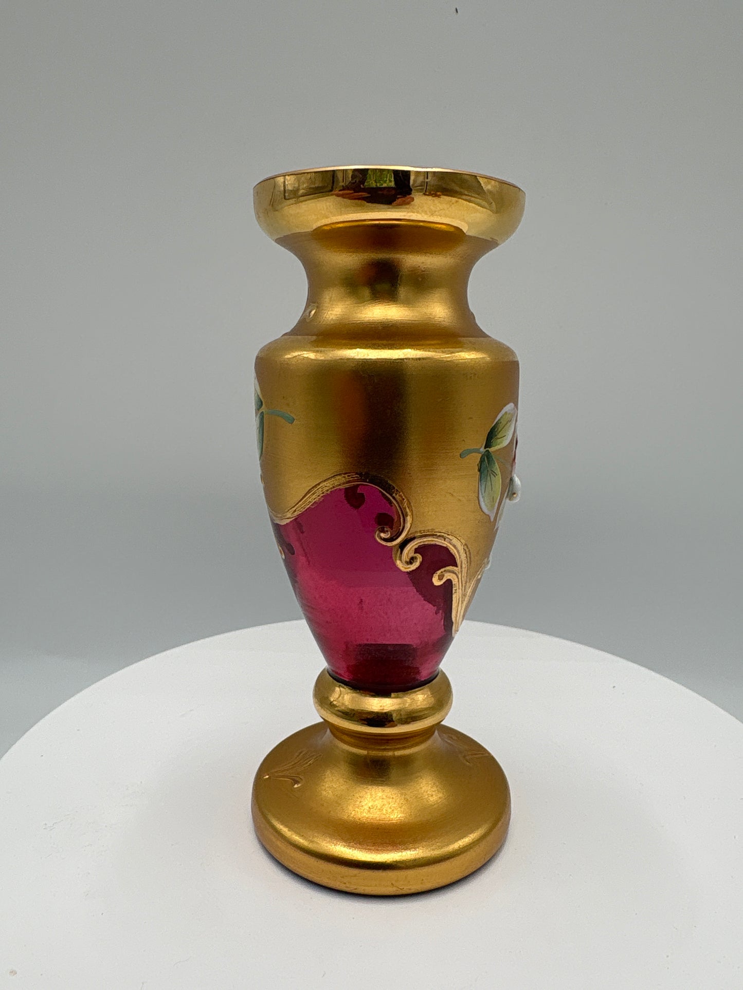 Vintage Bohemia krystal med Guld og Enamel-Vase på fod(3)-rød-12cm