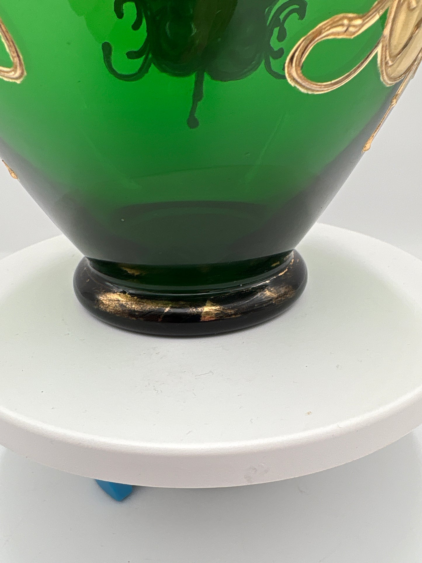 Vintage Bohemia krystal med Guld og Enamel, Vase, Grøn, 22cm