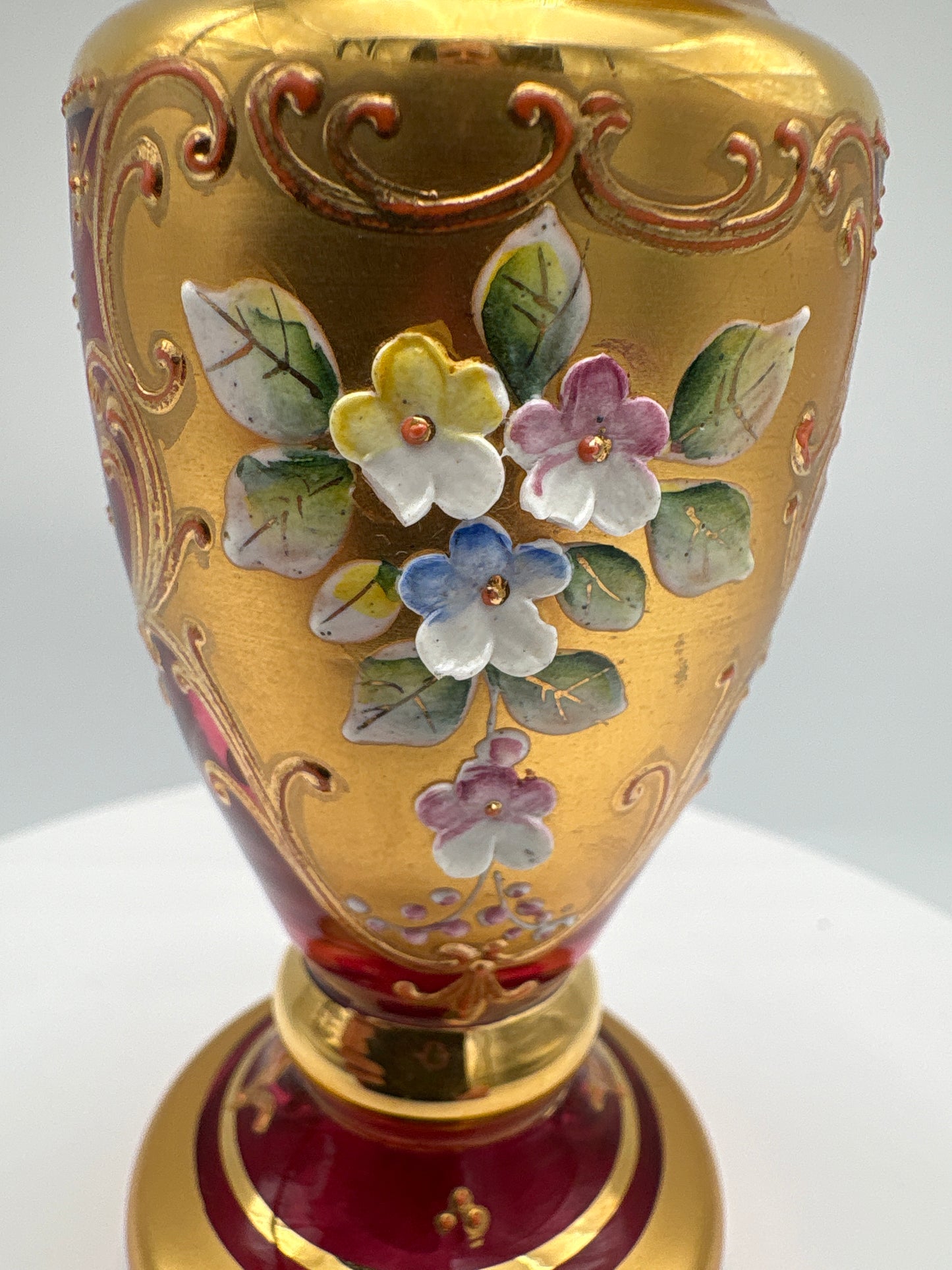 Vintage Bohemia krystal med Guld og Enamel-Vase på fod(1)-rød-12cm