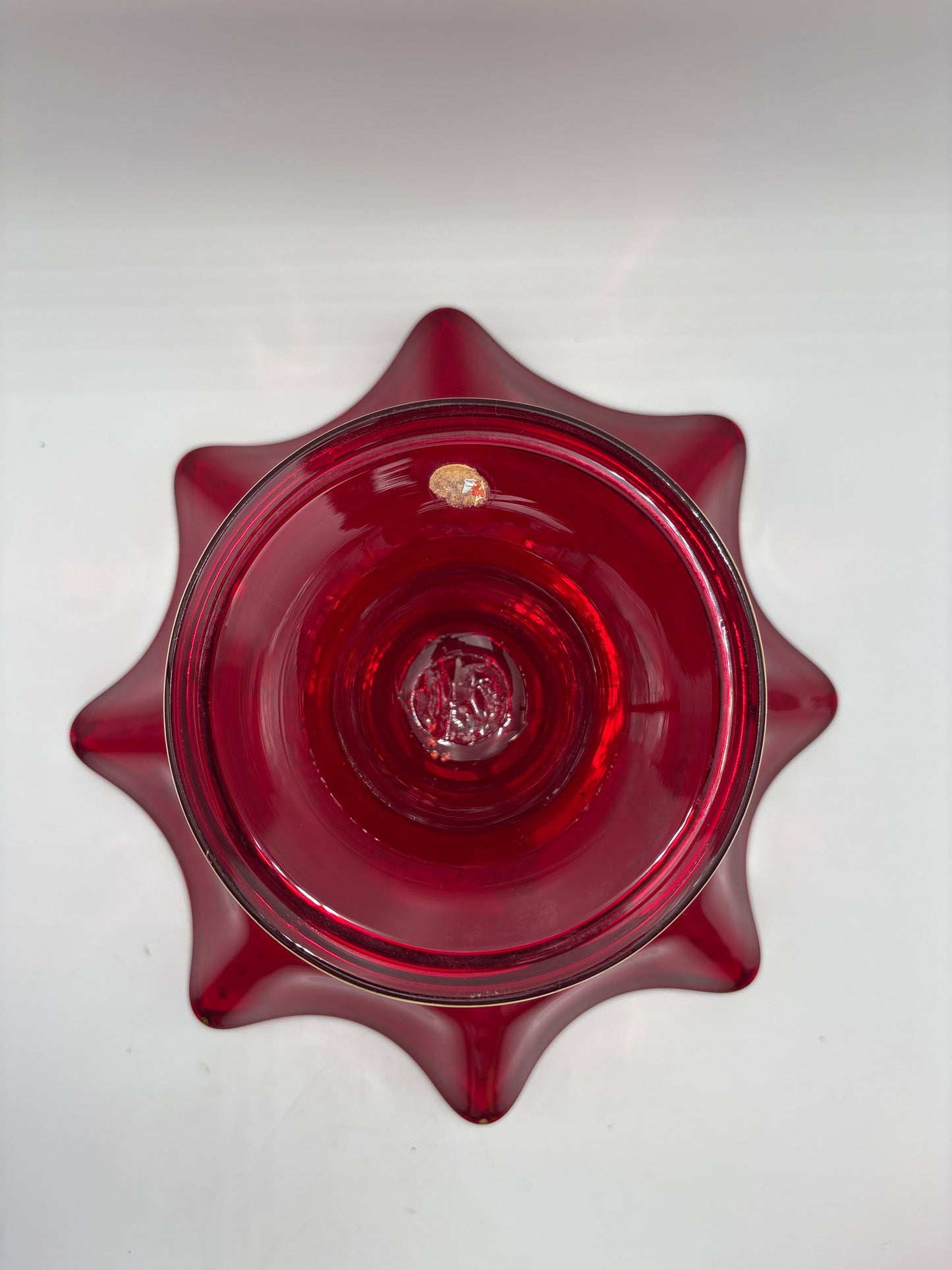 Vintage Bohemia krystal med Guld og Enamel, Opsats på fod, Rød, 19cm