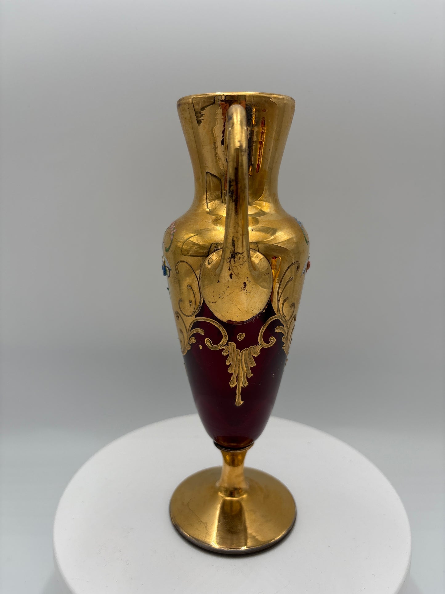 Vintage Bohemia krystal med Guld og Enamel, Kande, Rød(2), 19cm