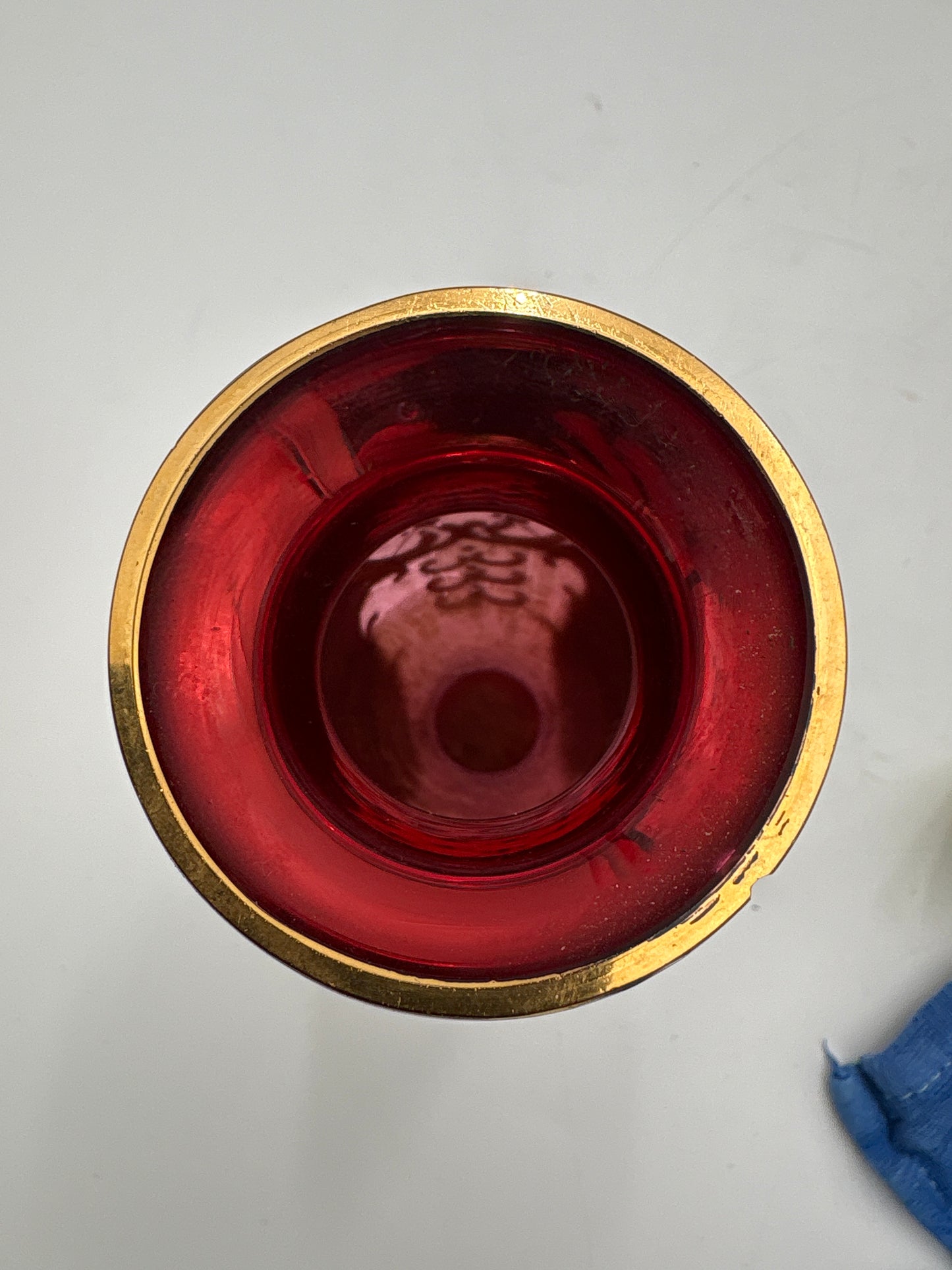 Vintage Bohemia krystal med Guld og Enamel-Vase på fod-Rød-14cm