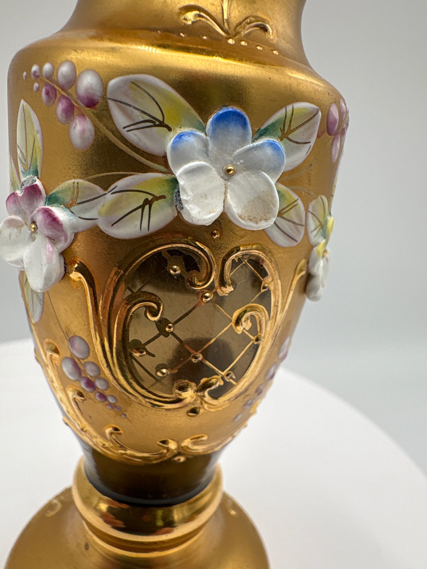 Vintage Bohemia krystal med Guld og Enamel-Vase på fod-Brun-12cm