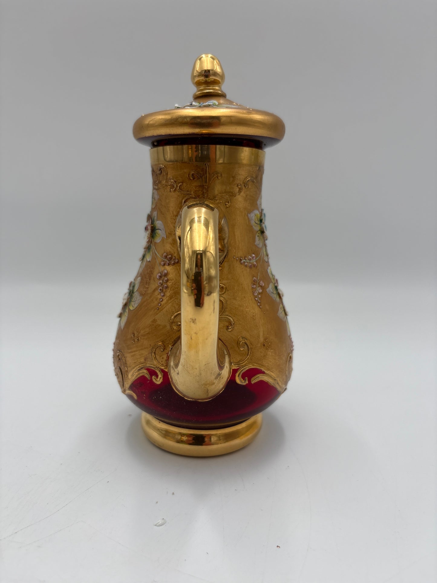 Vintage Bohemia krystal med Guld og Enamel, kaffesæt, Rød