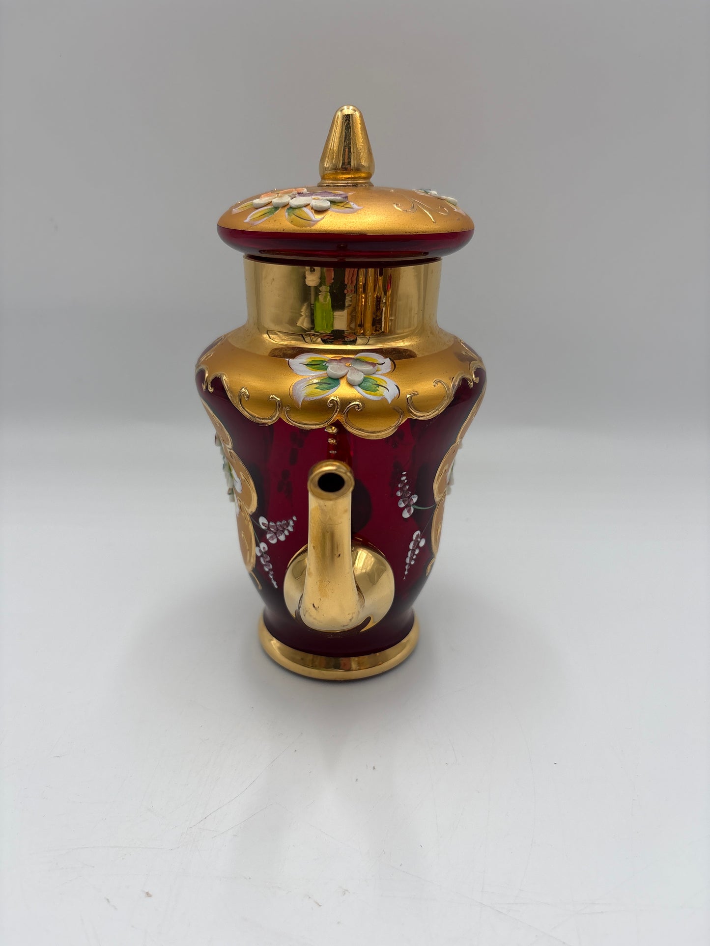 Vintage Bohemia krystal med Guld og Enamel, Kaffesæt, Rød