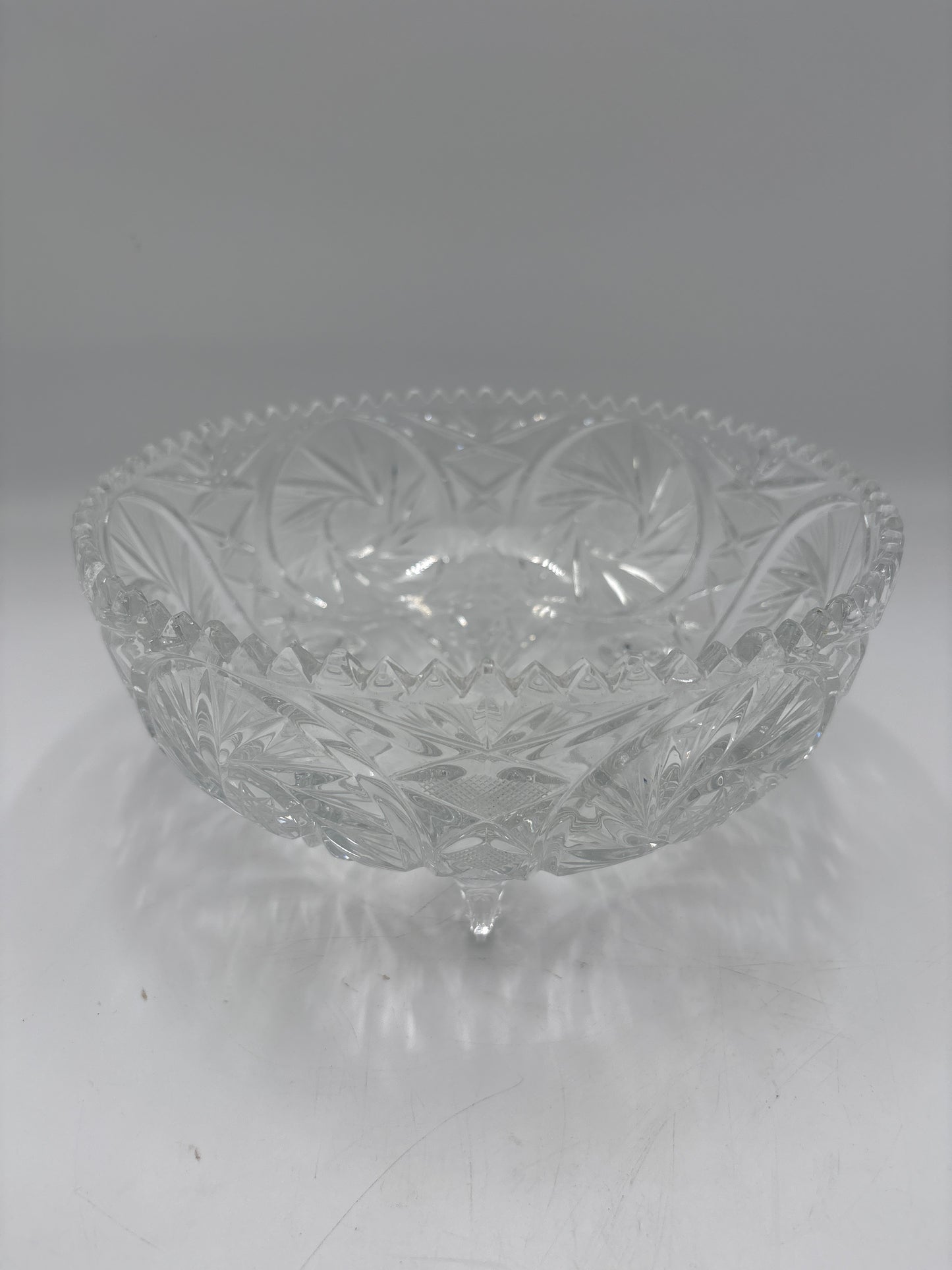 Vintage Bohemia krystal skål med fødder, klar, ø24cm