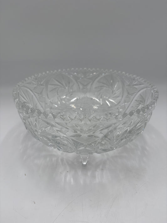 Vintage Bohemia krystal skål med fødder, klar, ø24cm