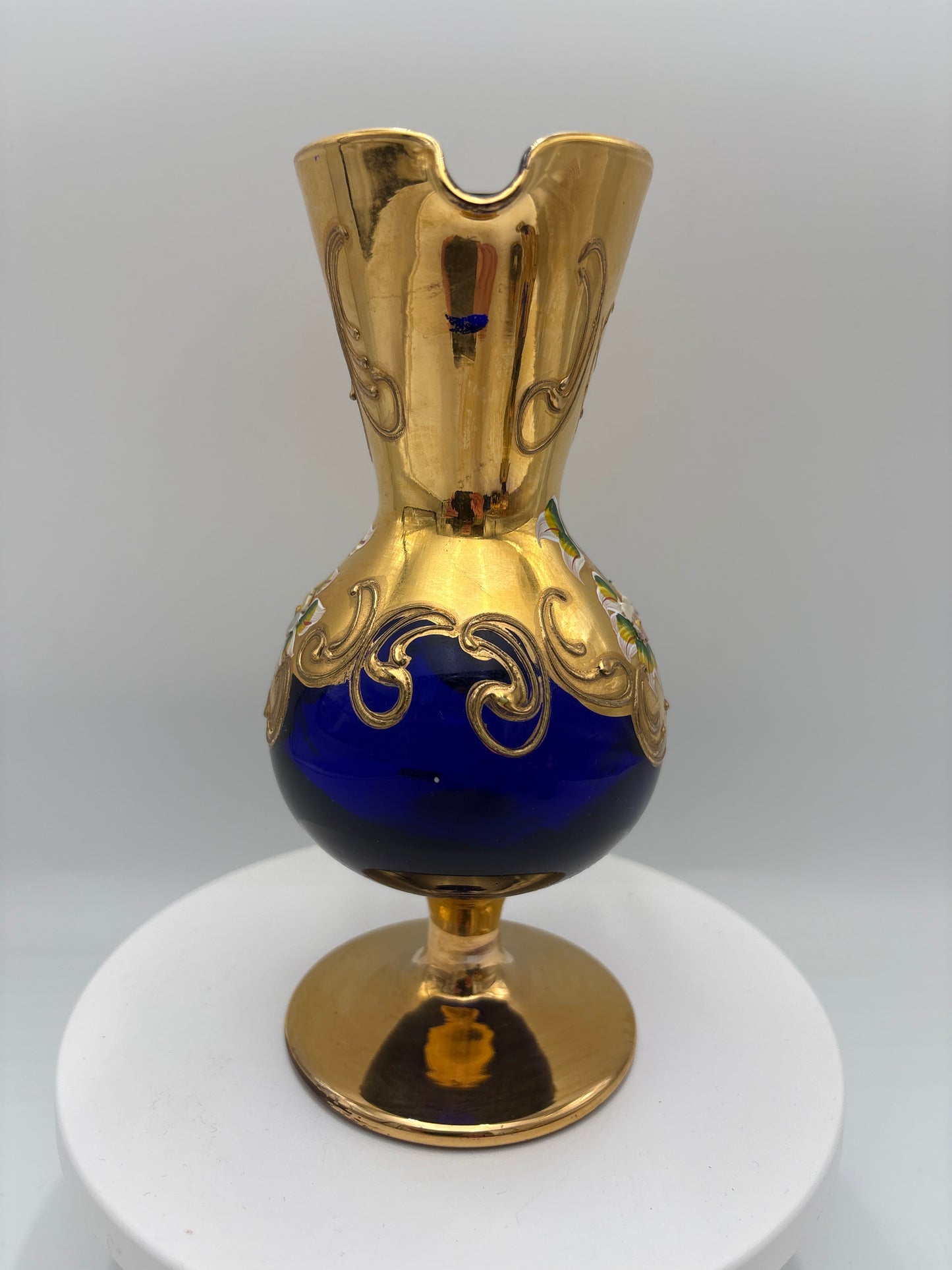 Vintage Bohemia krystal med Guld og Enamel, Kande, Blå(2), 19cm