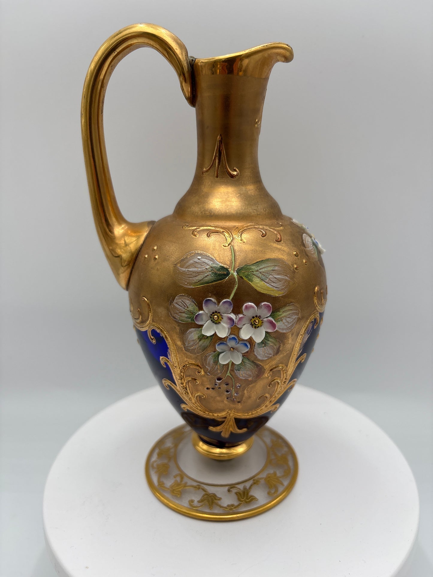 Vintage Bohemia krystal med Guld og Enamel, Kande, Blå(3), 20cm