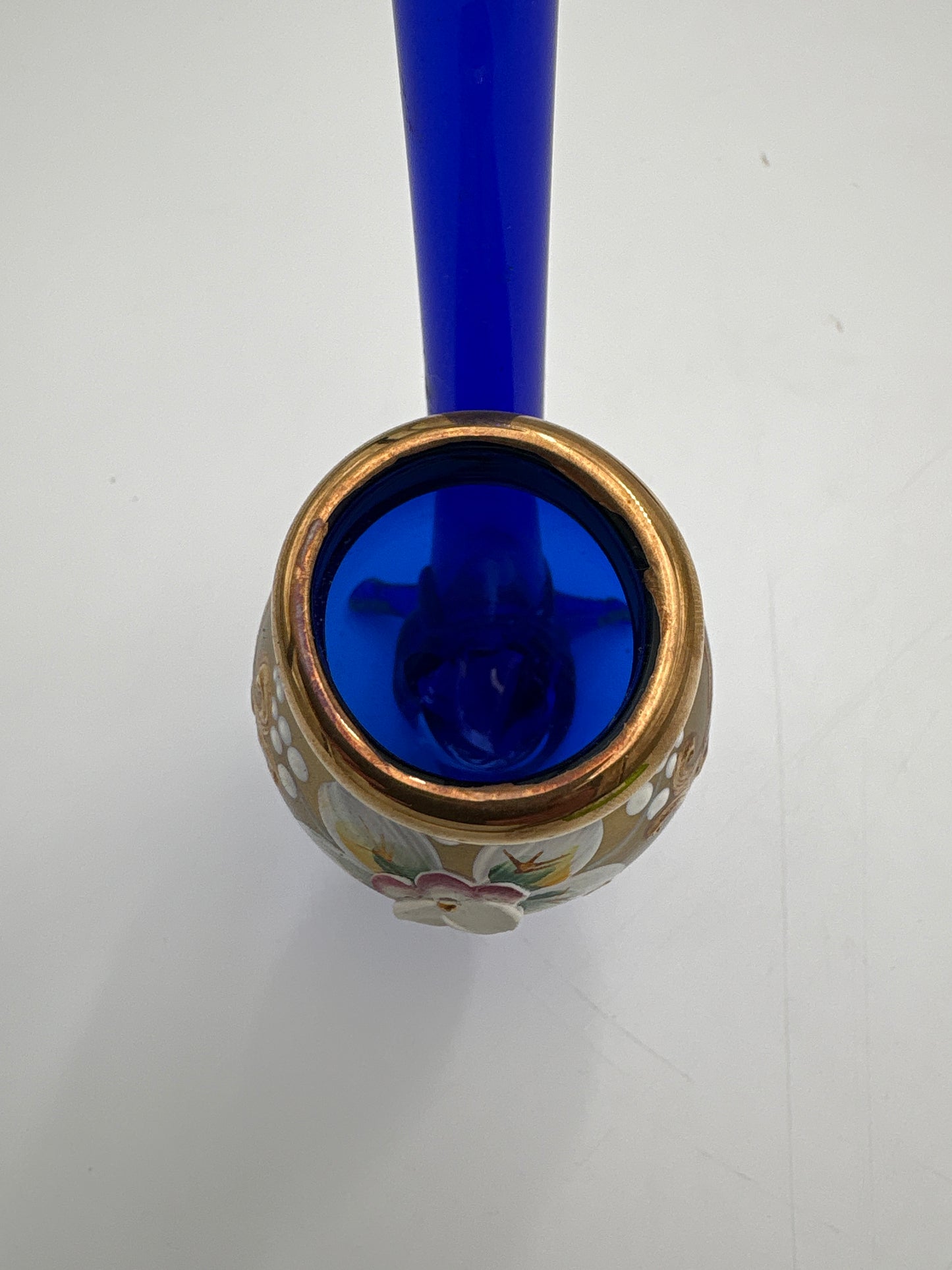 Vintage Bohemia krystal med Guld og Enamel, Pibe, Blå, 24cm