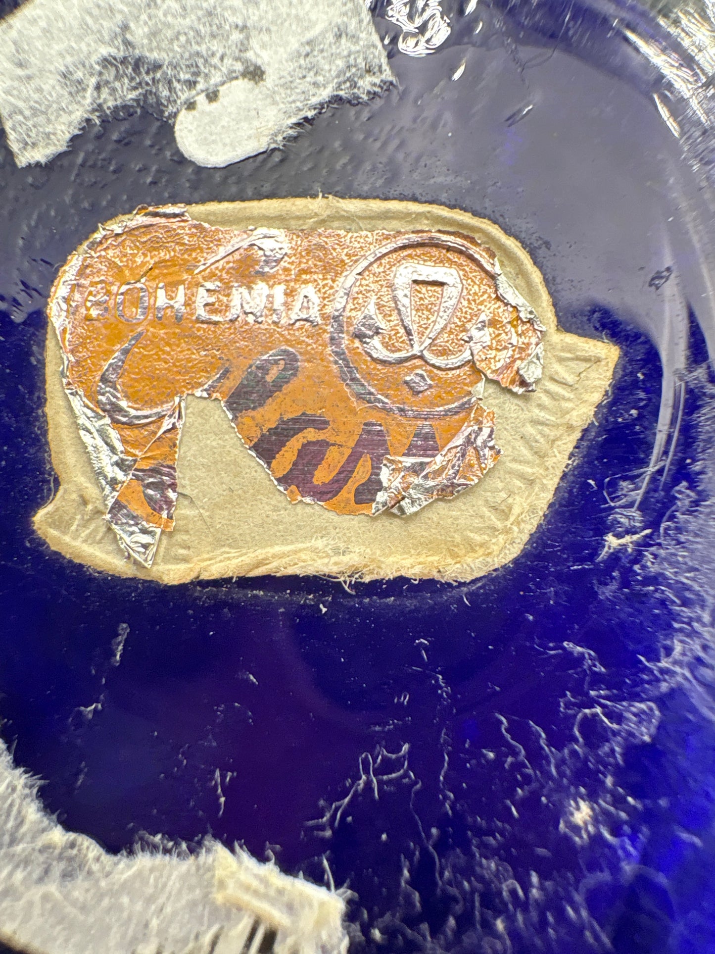 Vintage Bohemia krystal med Guld og Enamel-Vase på fod-Blå(2)-17cm