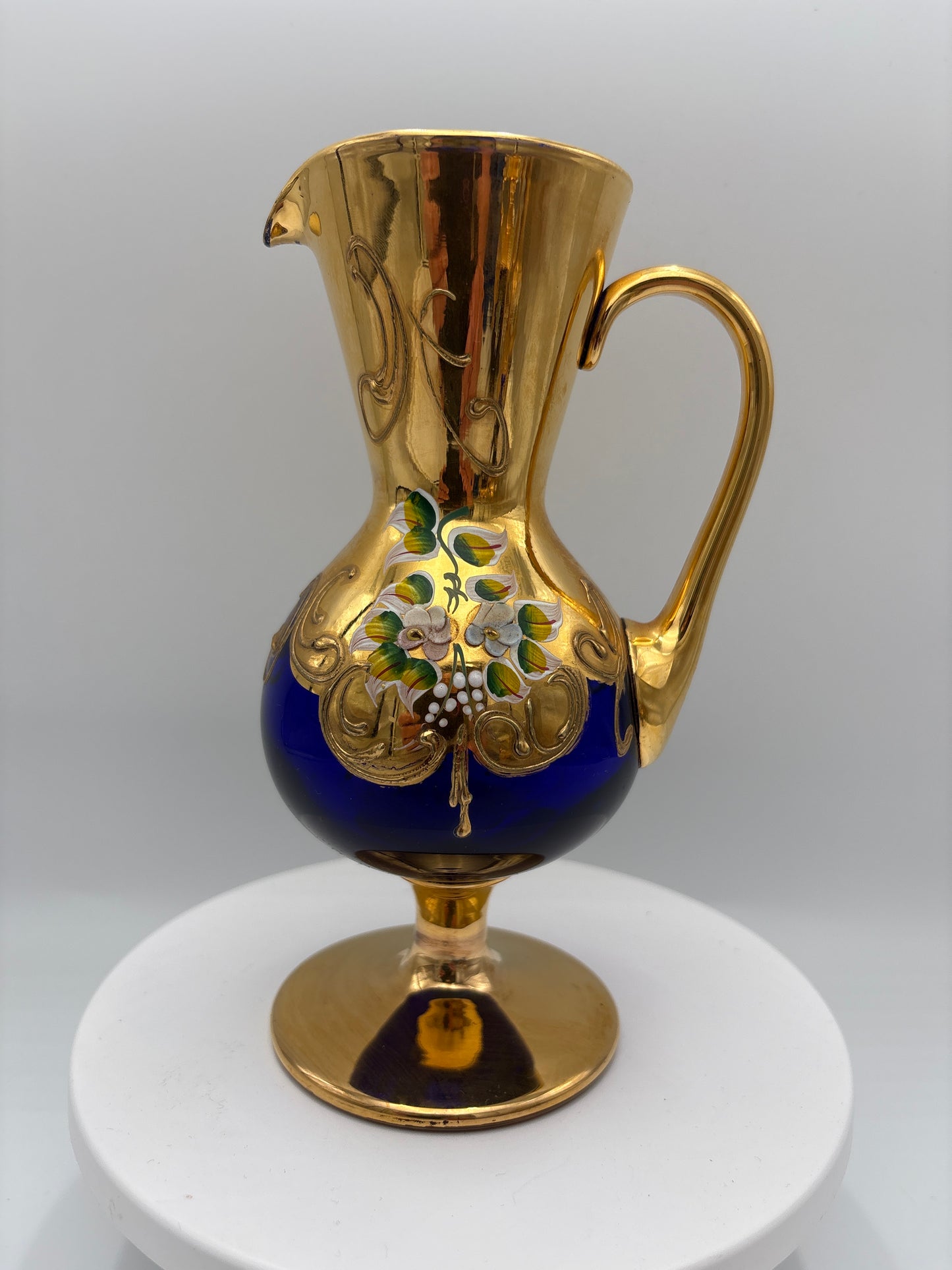 Vintage Bohemia krystal med Guld og Enamel, Kande, Blå(2), 19cm