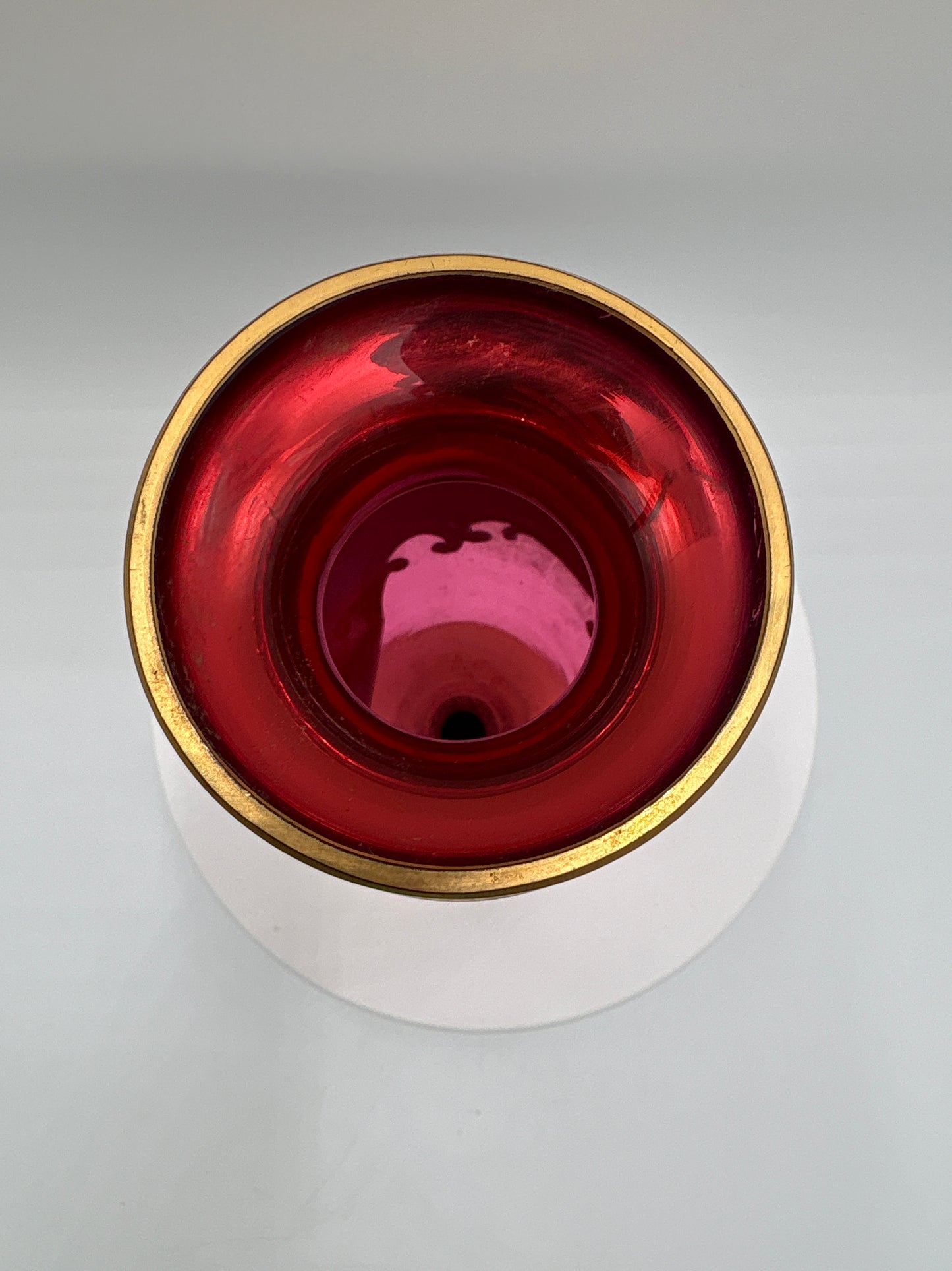 Vintage Bohemia krystal med Guld og Enamel-Vase på fod-Rød(1)-17cm