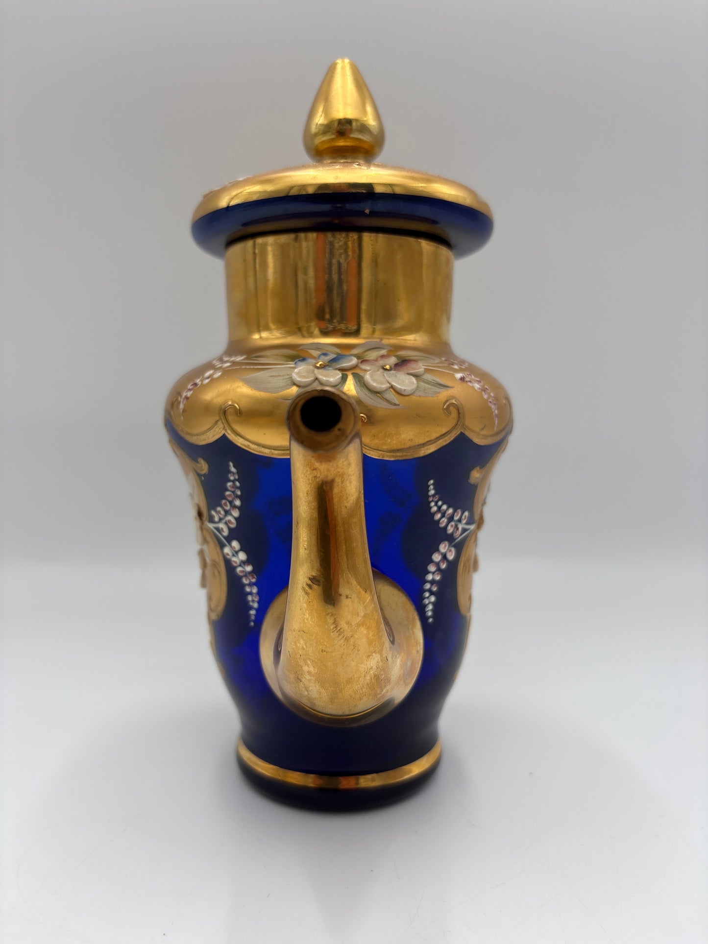 Vintage Bohemia krystal med Guld og Enamel, kaffekande, Blå, 22cm
