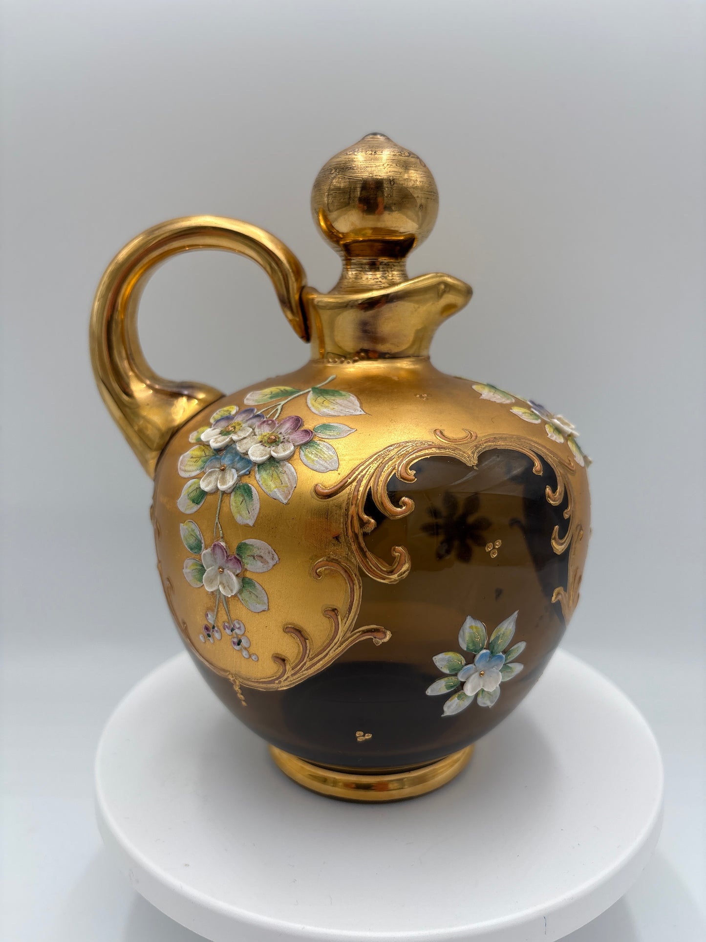 Vintage Bohemia krystal med Guld og Enamel, Karaffel, Brun, 18cm