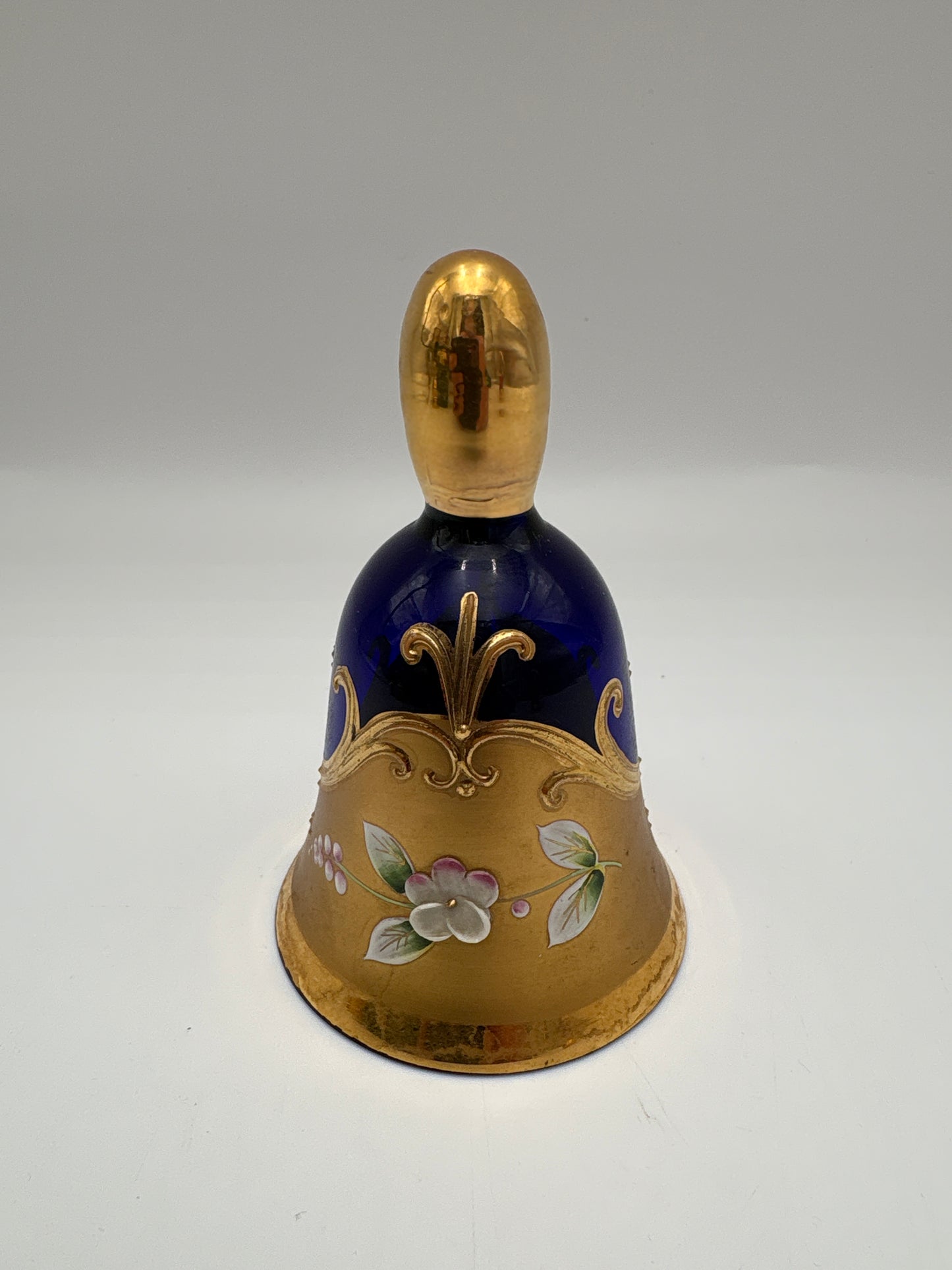 Vintage Bohemia krystal med Guld og Enamel, Dirigent klokke, Blå, 11cm