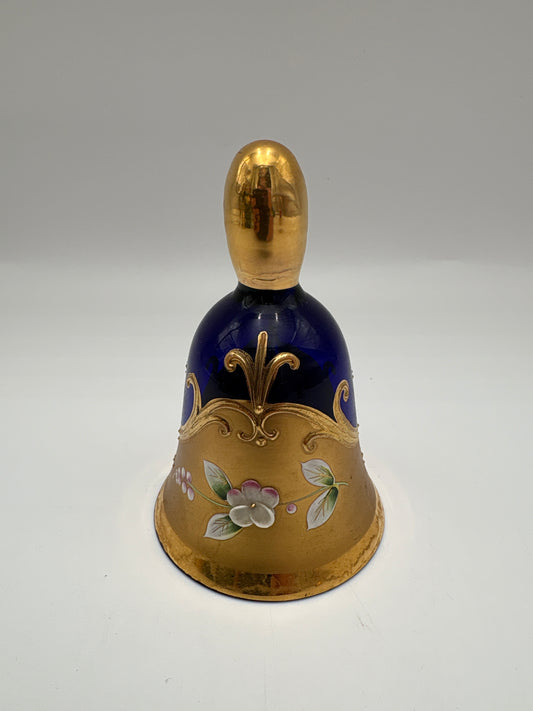 Vintage Bohemia krystal med Guld og Enamel, Dirigent klokke, Blå, 11cm