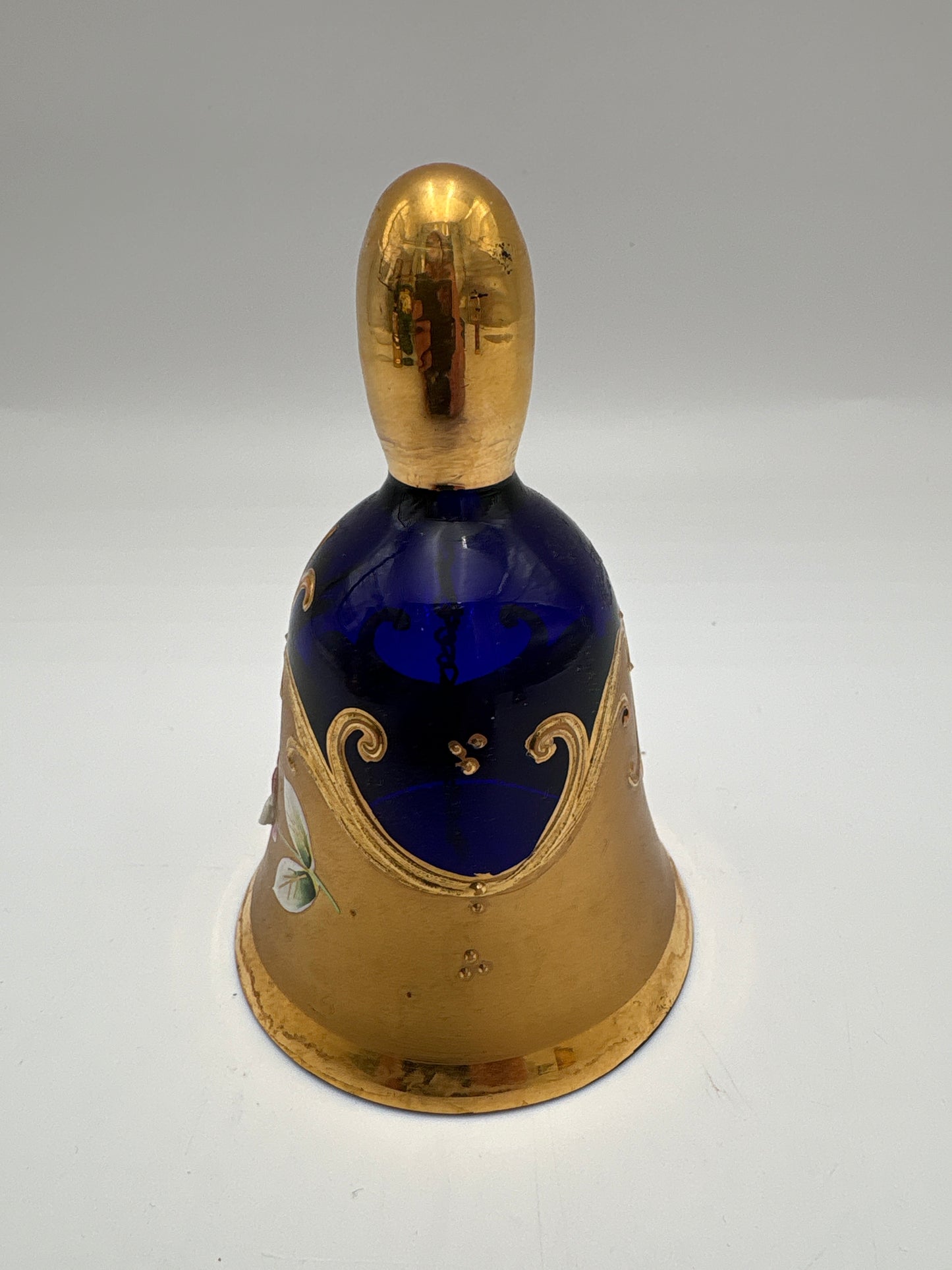 Vintage Bohemia krystal med Guld og Enamel, Dirigent klokke, Blå, 11cm