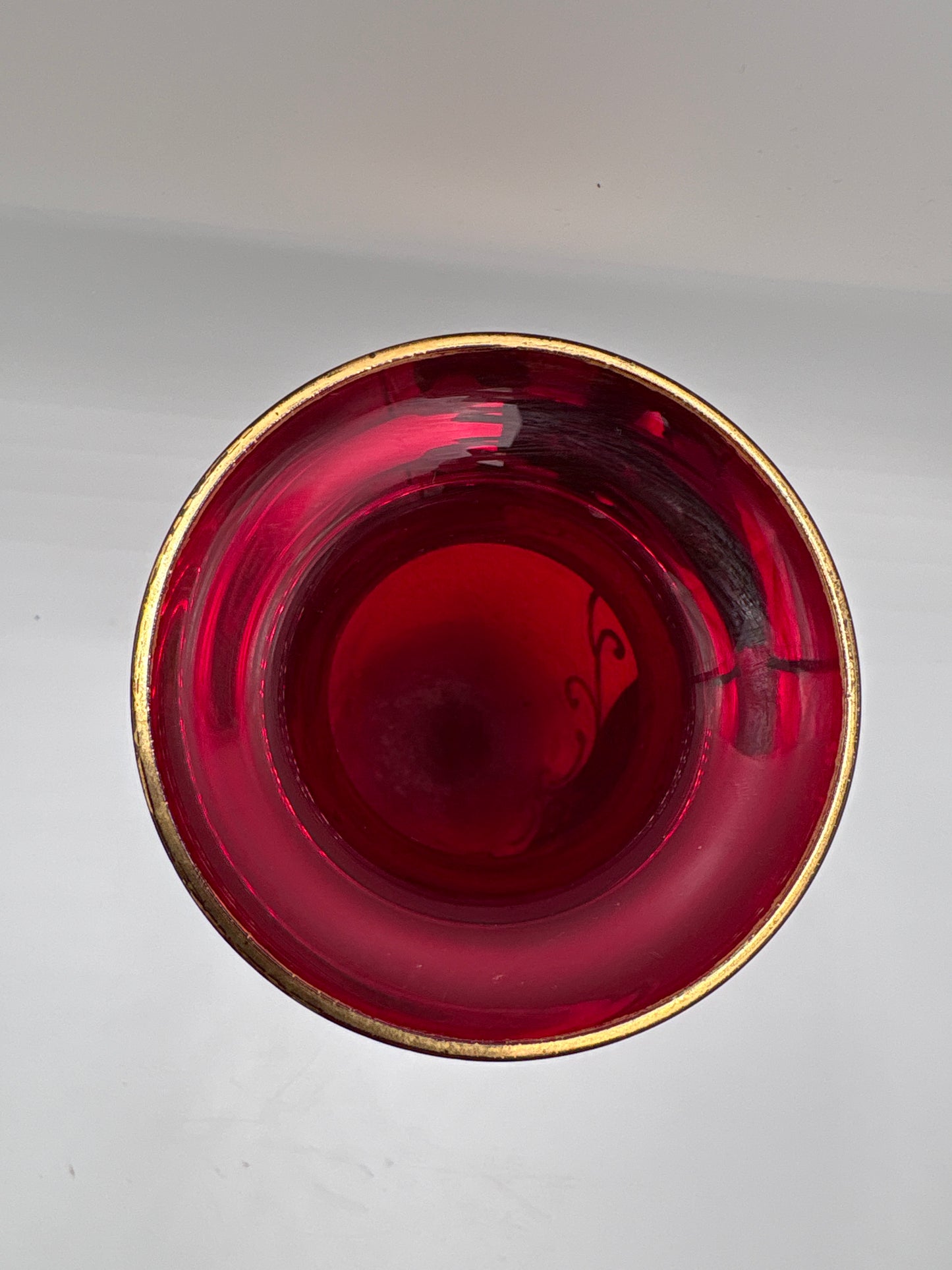 Vintage Bohemia krystal med Guld og Enamel-Vase på fod-Rød-21cm