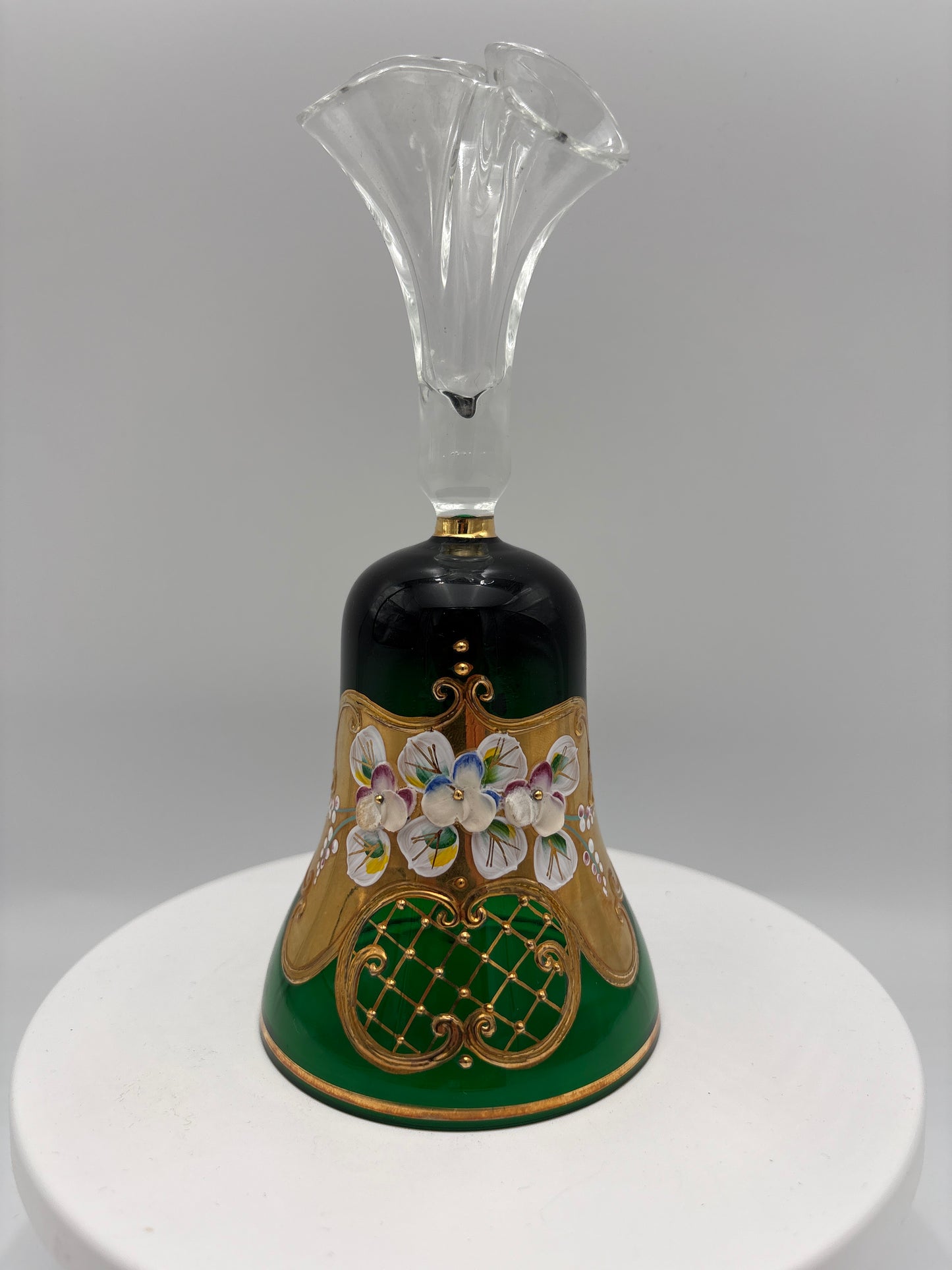 Vintage Bohemia krystal med Guld og Enamel, Dirigent klokke, Grøn, 19cm