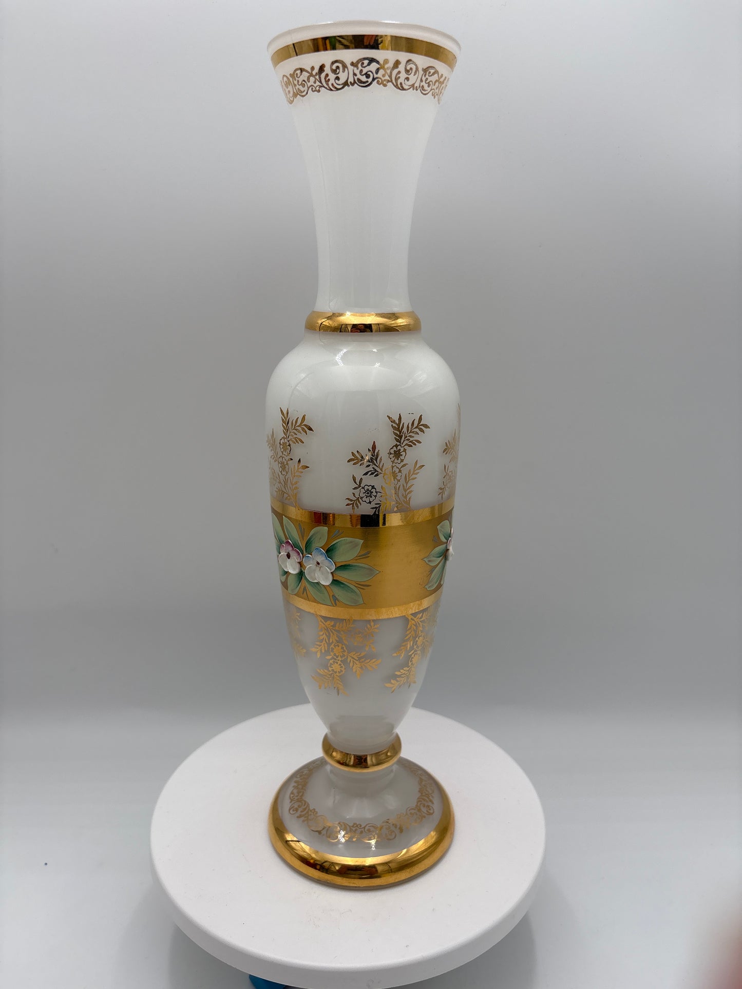 Vintage Bohemia krystal med Guld og Enamel, Vase, Hvid, 31cm