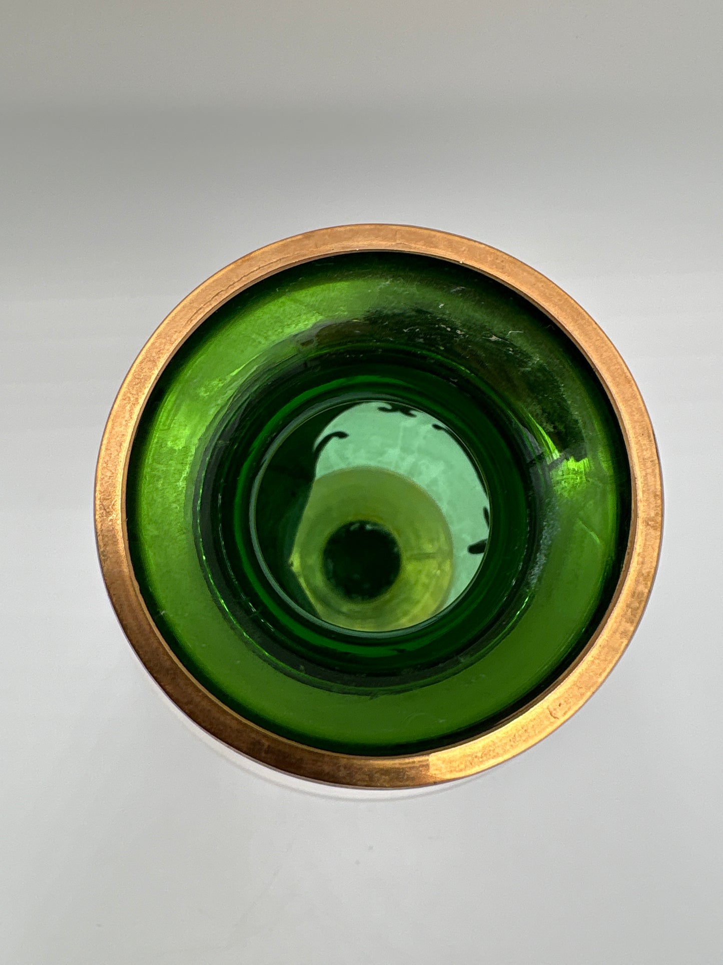 Vintage Bohemia krystal med Guld og Enamel-Vase på fod-Grøn-17cm